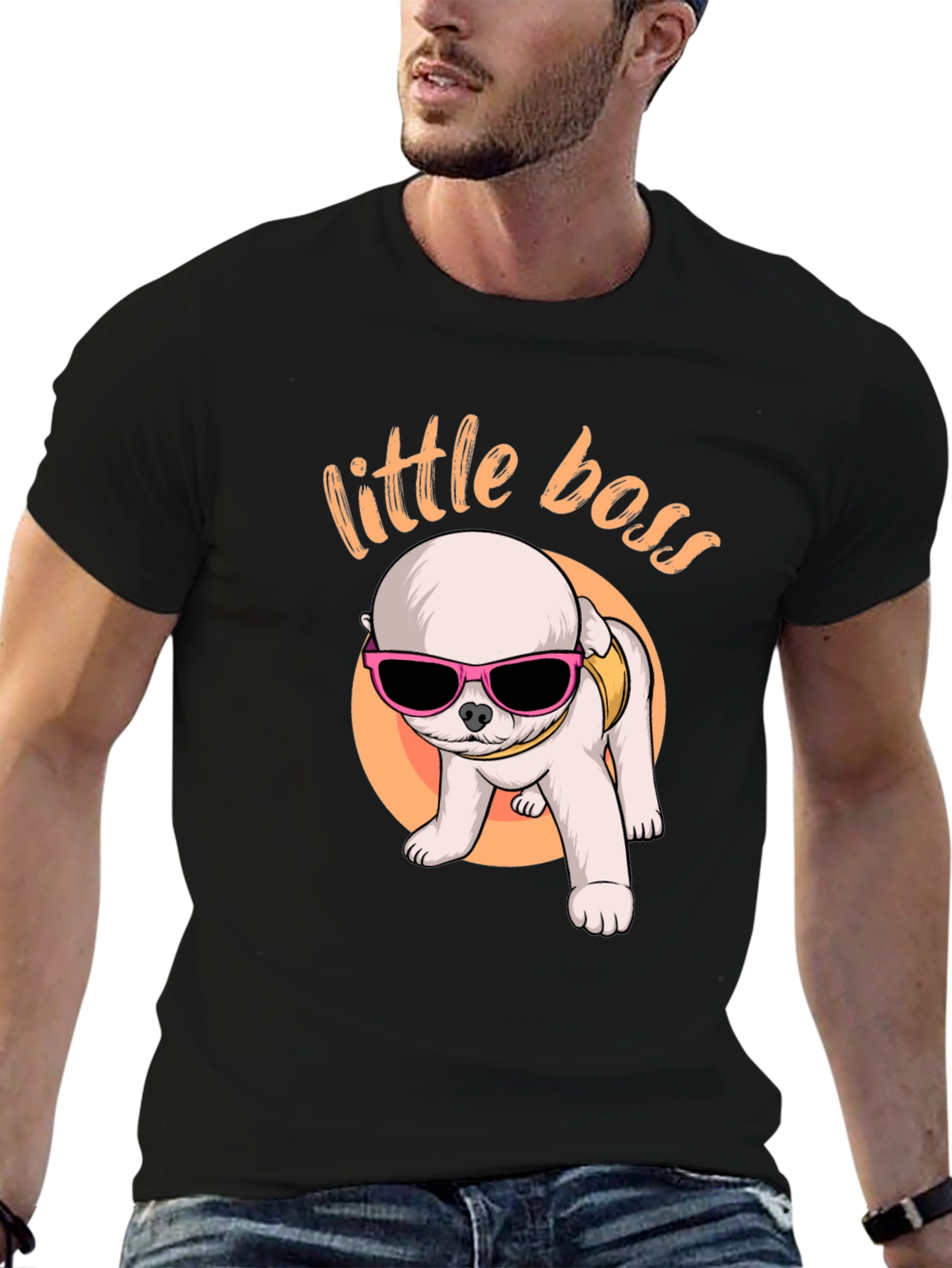 Little Boss Dog Graphic Tee - Black Cotton T-Shirt