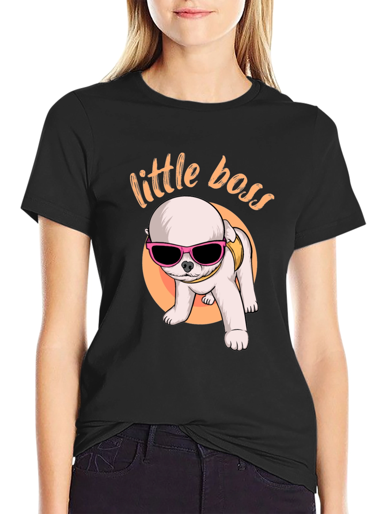 Little Boss Dog Graphic Tee - Black Cotton T-Shirt