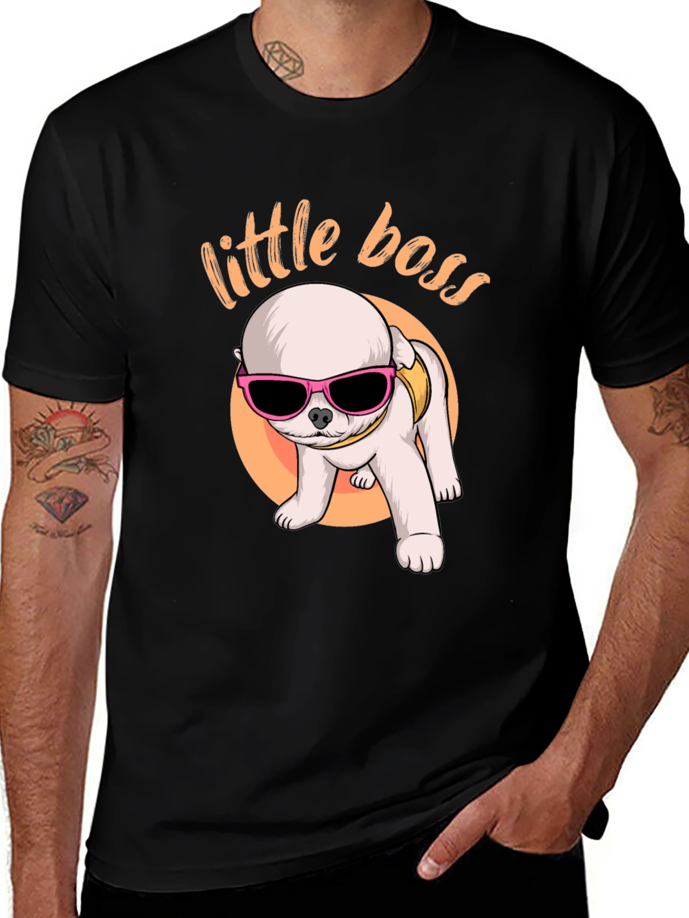 Little Boss Dog Graphic Tee - Black Cotton T-Shirt