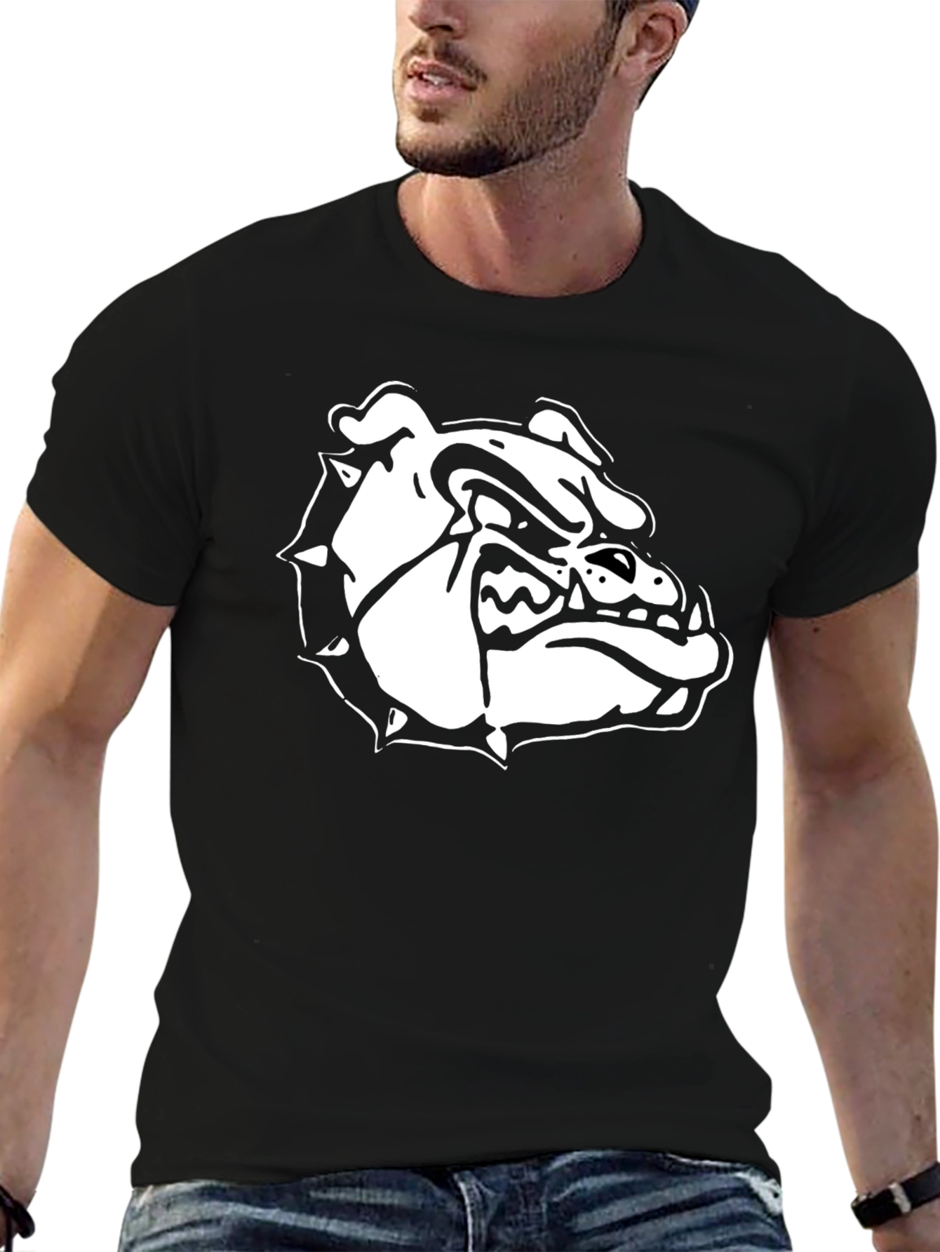 Black T-Shirt with Bulldog Graphic