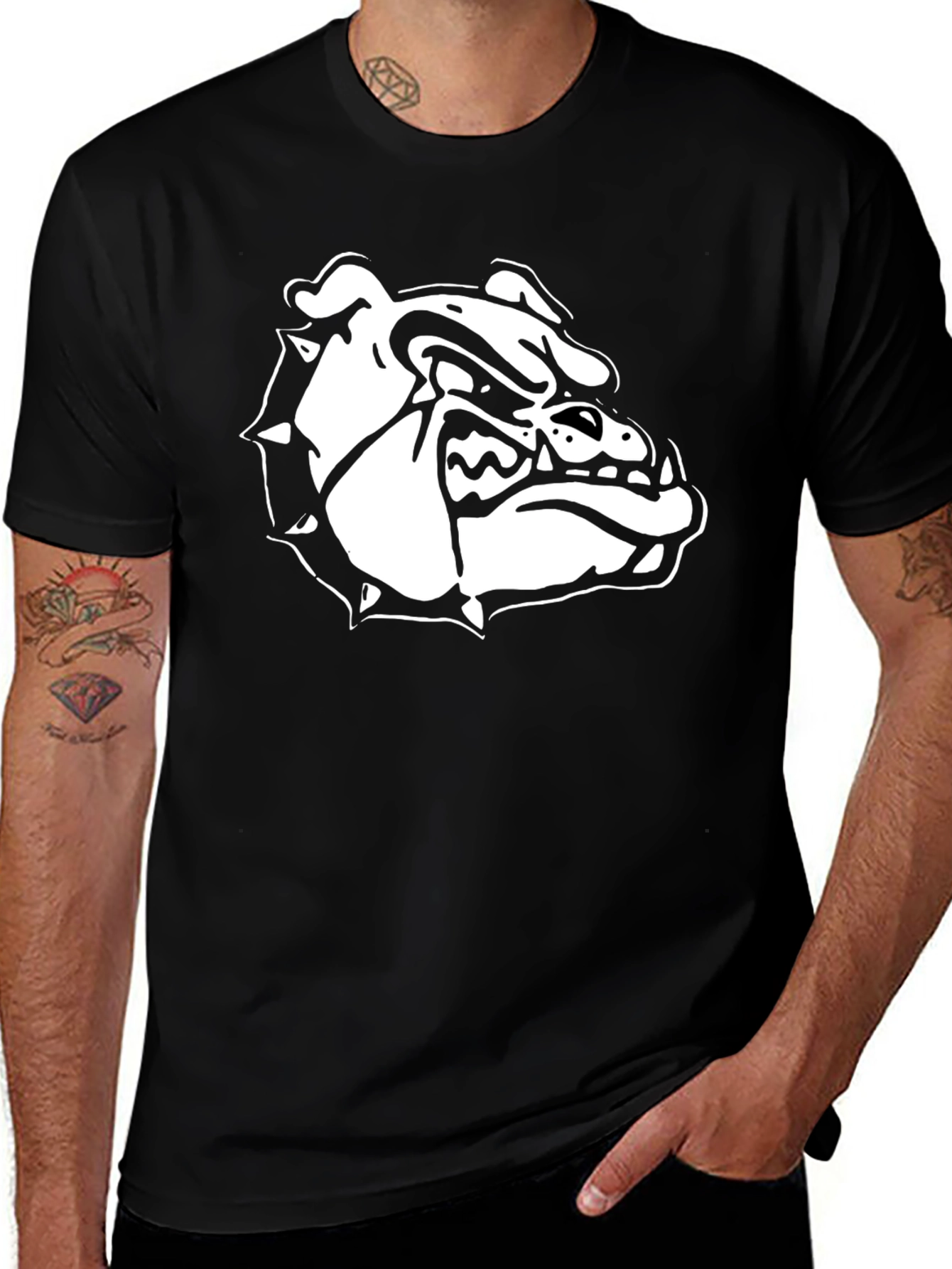 Black T-Shirt with Bulldog Graphic
