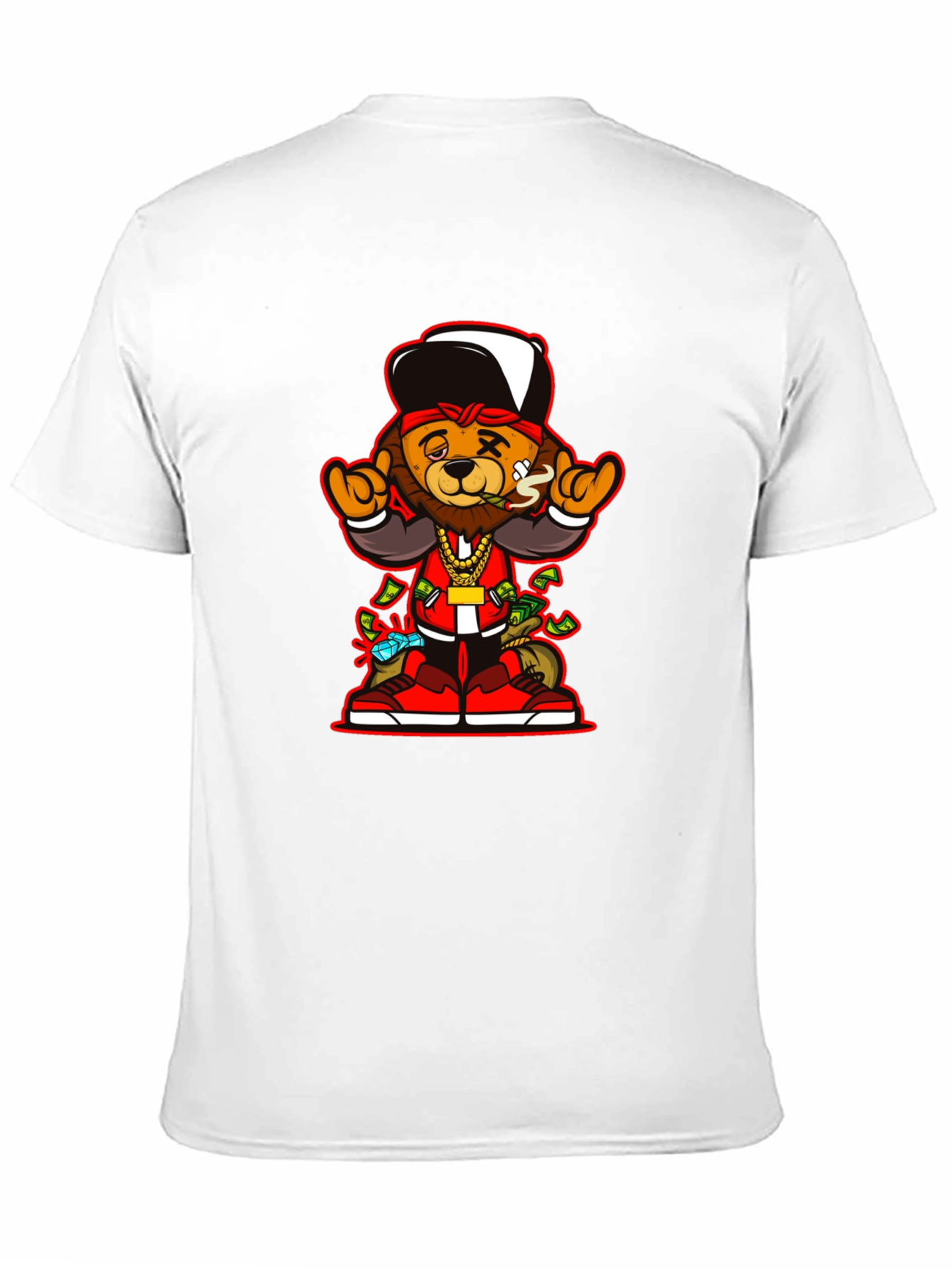 Cool Cartoon Bear Graphic Print Black T-Shirt