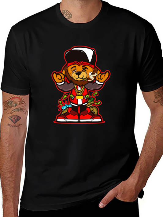 Cool Cartoon Bear Graphic Print Black T-Shirt