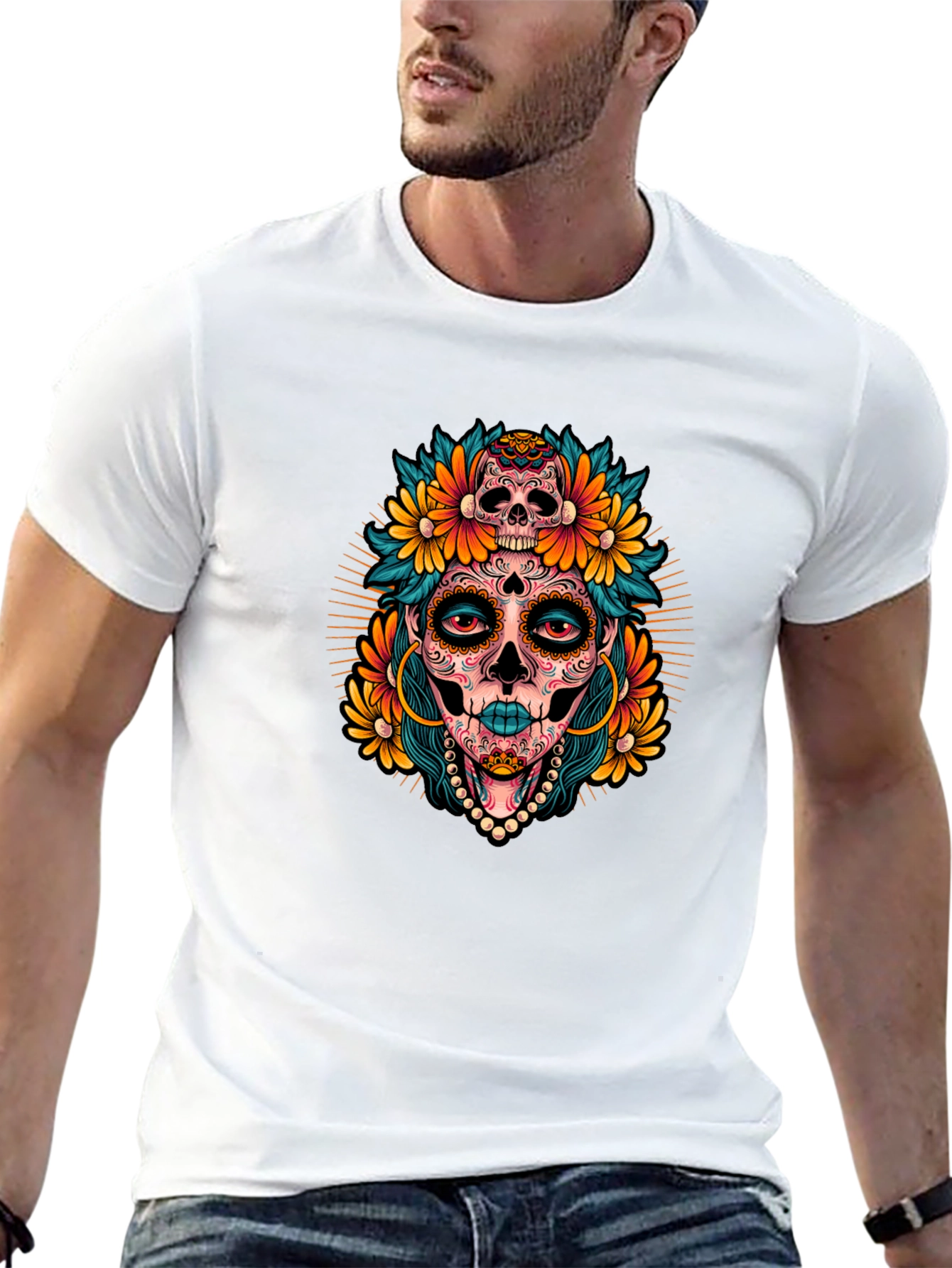 Sugar Skull Woman Graphic Black T-Shirt