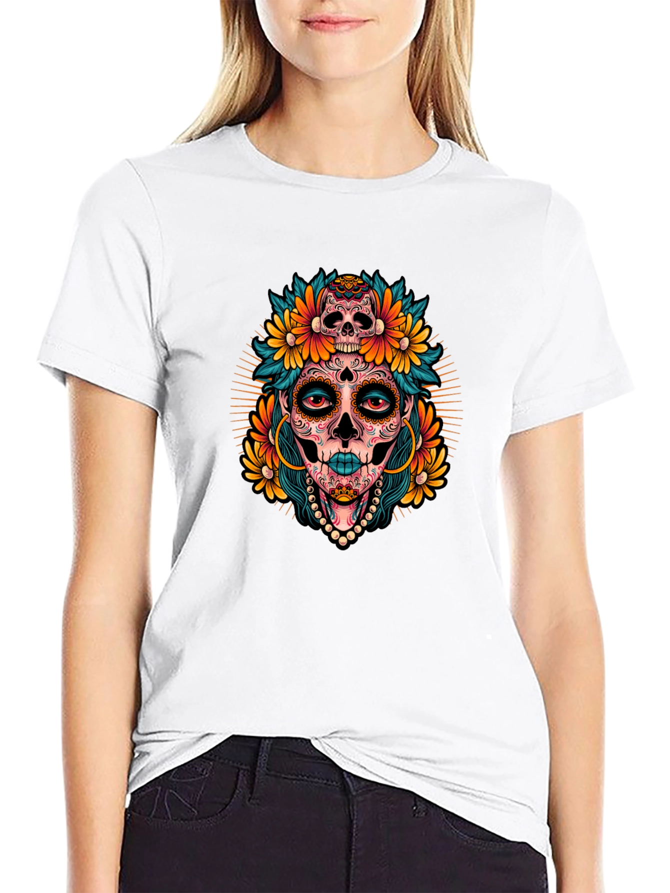 Sugar Skull Woman Graphic Black T-Shirt
