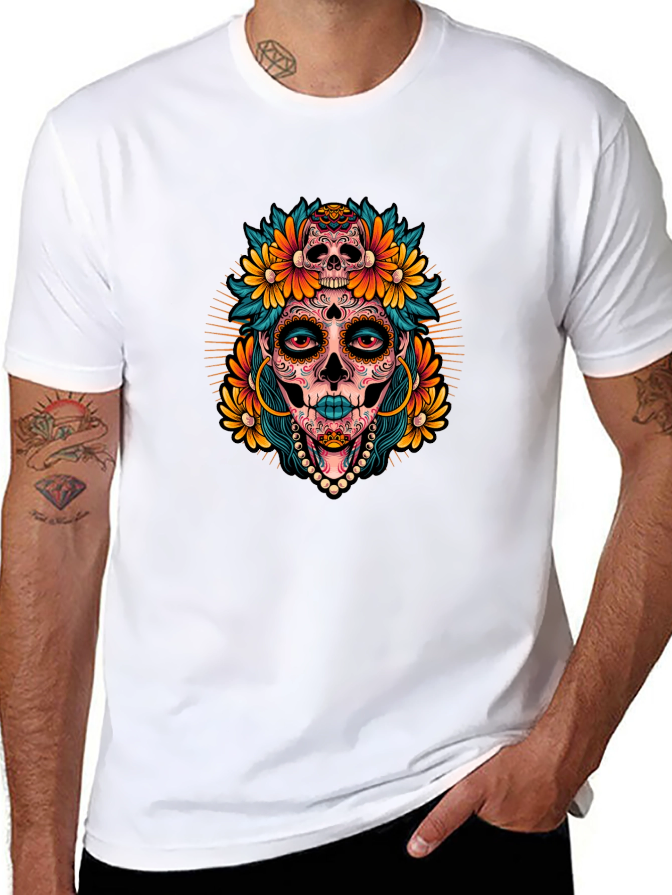 Sugar Skull Woman Graphic Black T-Shirt
