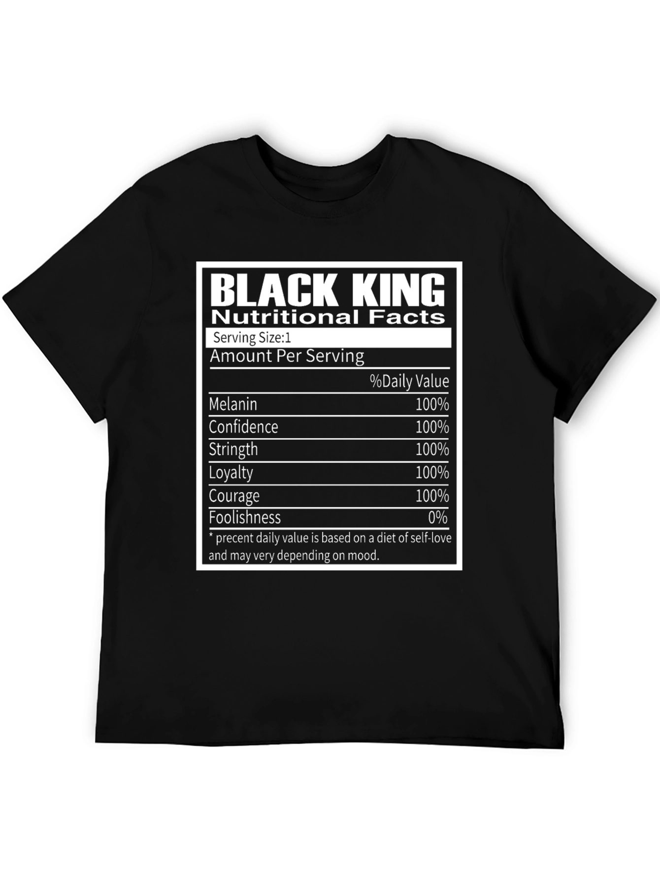 Black King Nutritional Facts Graphic T-Shirt