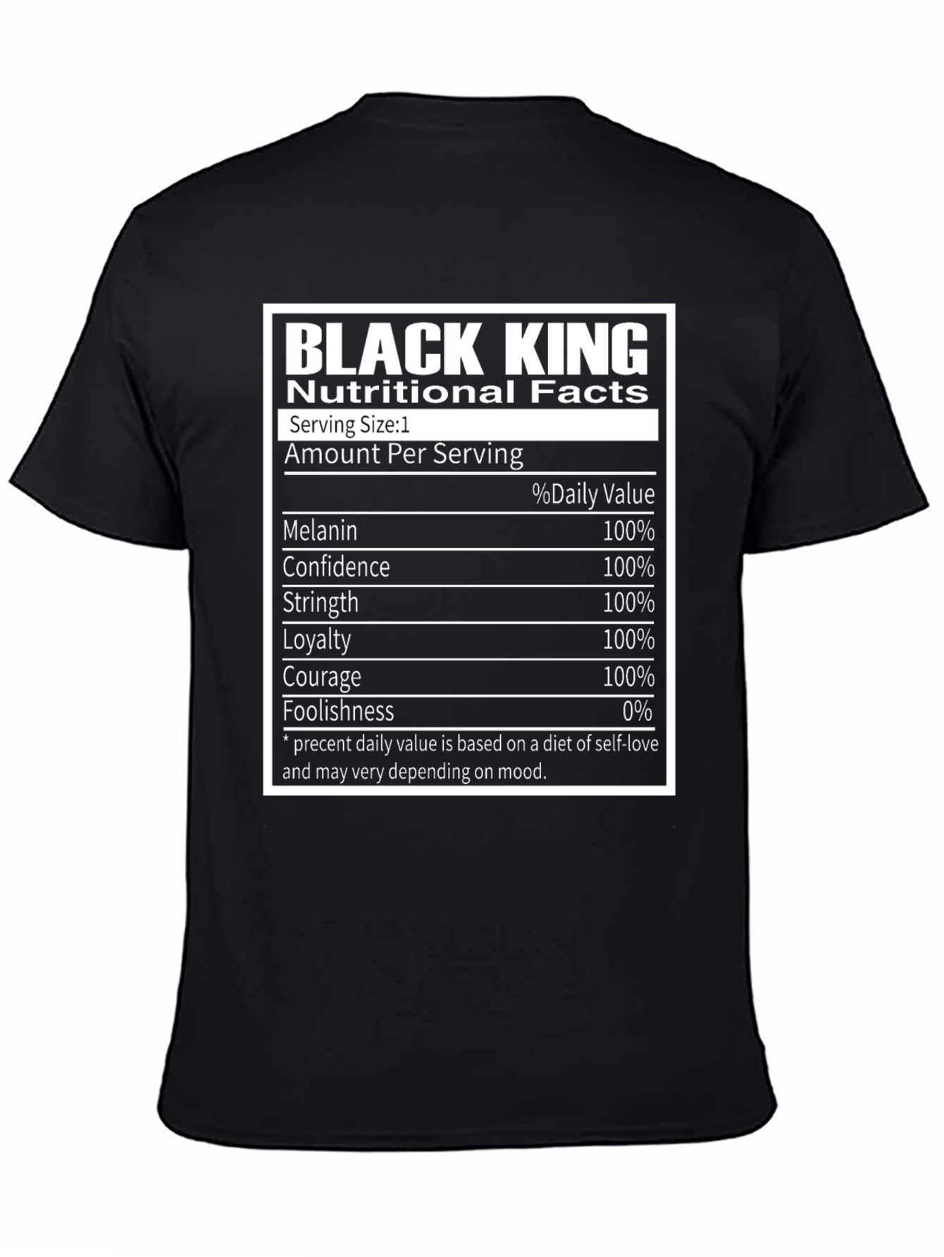 Black King Nutritional Facts Graphic T-Shirt