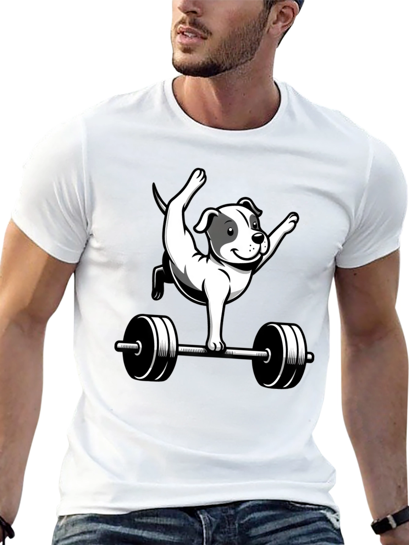Funny Dog Gym T-Shirt - Weightlifting Pitbull Tee