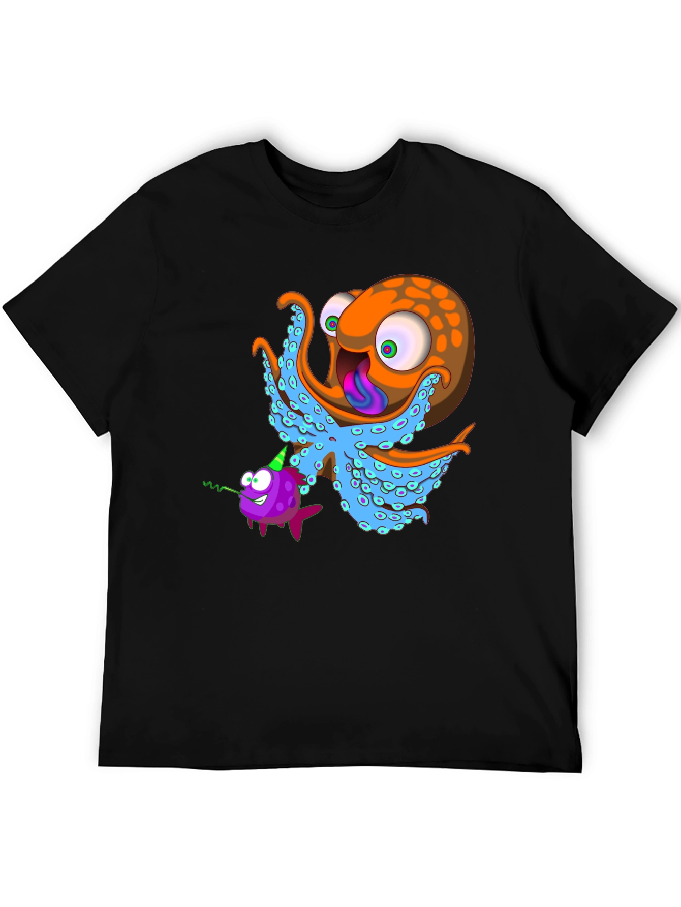 Octopus & Fish Graphic Tee - Unique Cartoon Design
