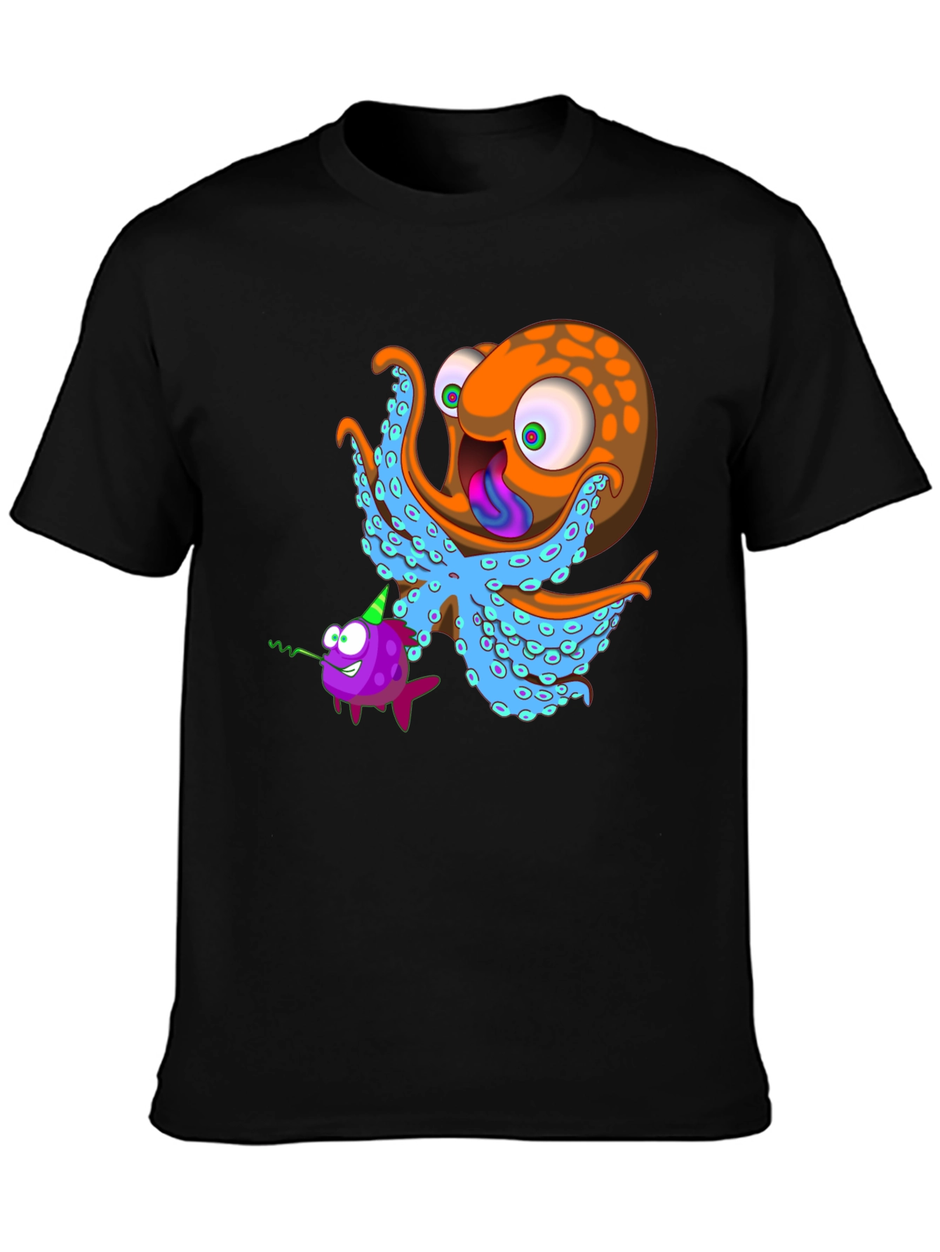 Octopus & Fish Graphic Tee - Unique Cartoon Design