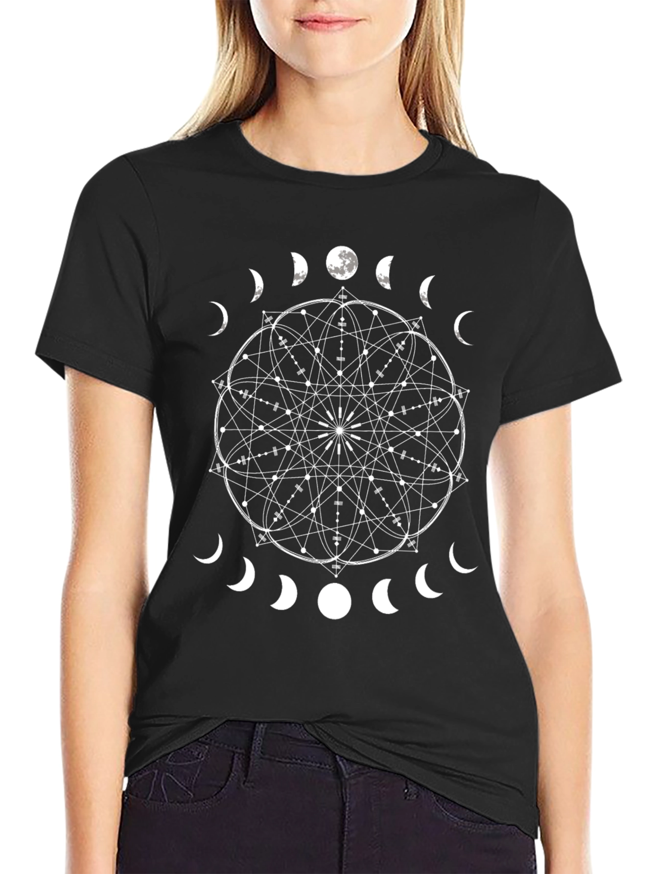 Moon Phases Mandala T-Shirt - Black