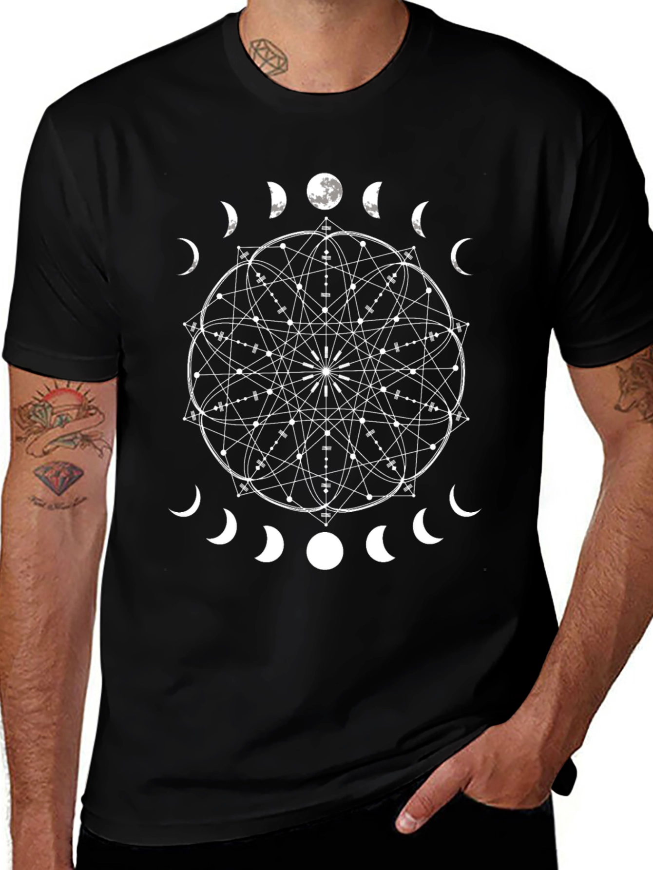 Moon Phases Mandala T-Shirt - Black
