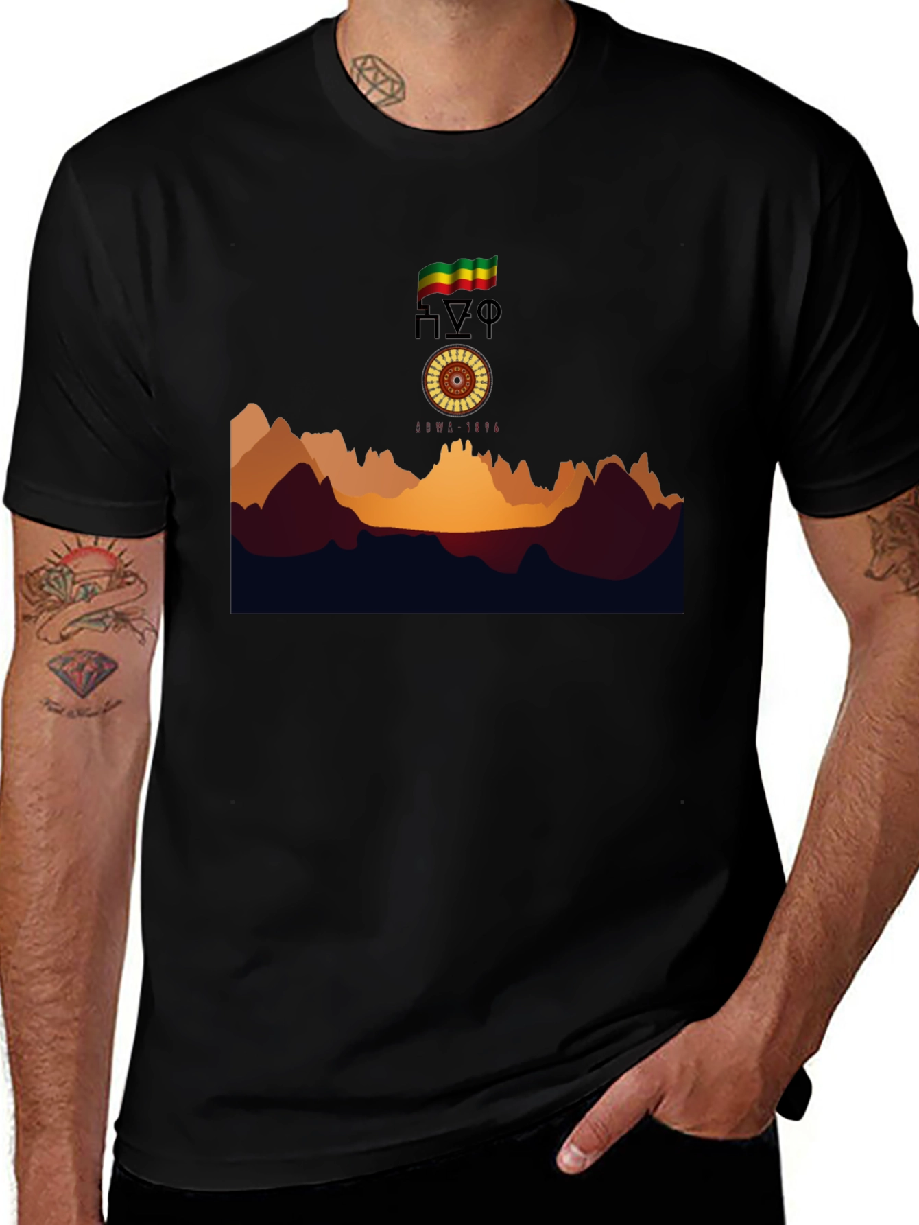 Ethiopian Flag Graphic T-Shirt - Black