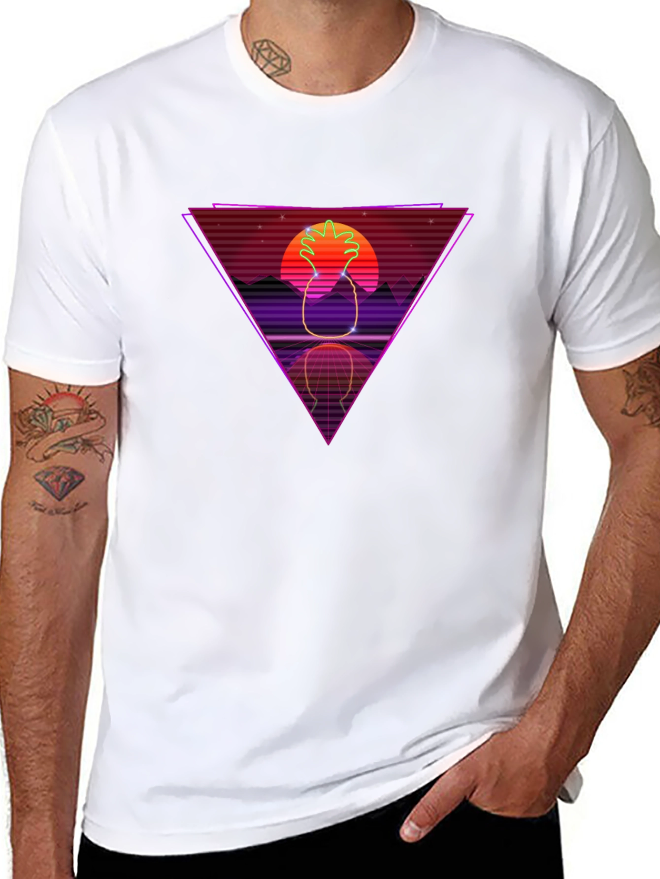 Retro Pineapple Graphic Tee - Synthwave Style