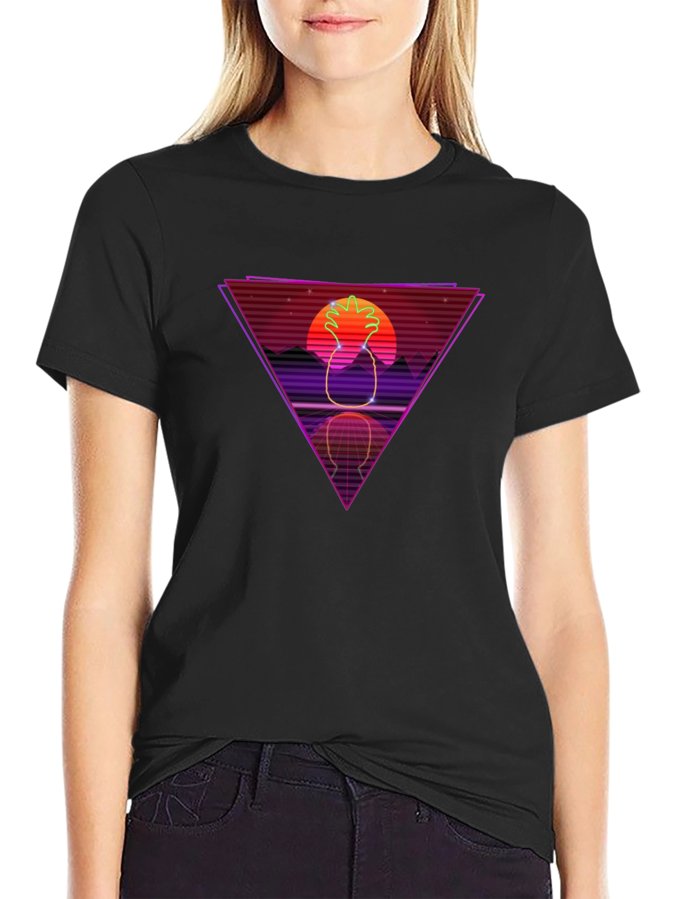 Retro Pineapple Graphic Tee - Synthwave Style