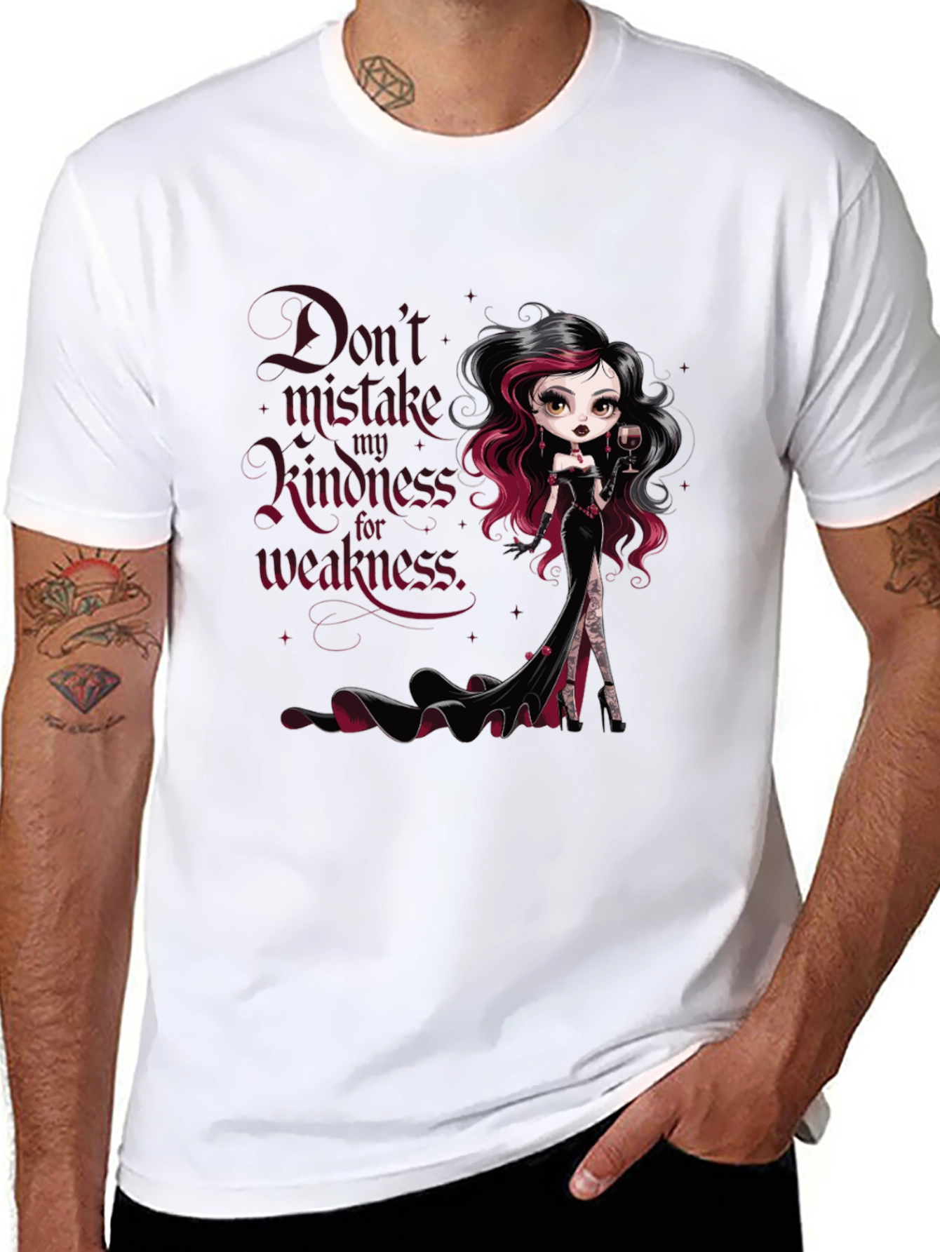 Gothic Doll Graphic Tee: Kindess is NOT Weakness