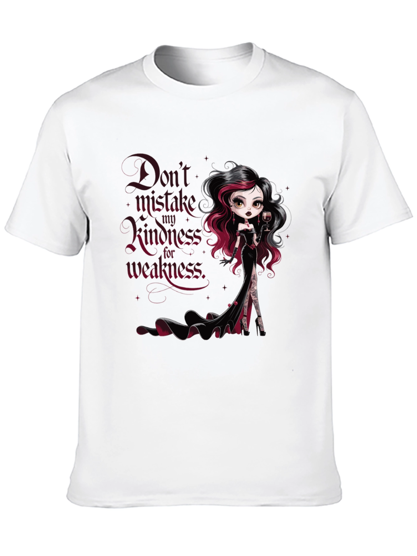 Gothic Doll Graphic Tee: Kindess is NOT Weakness