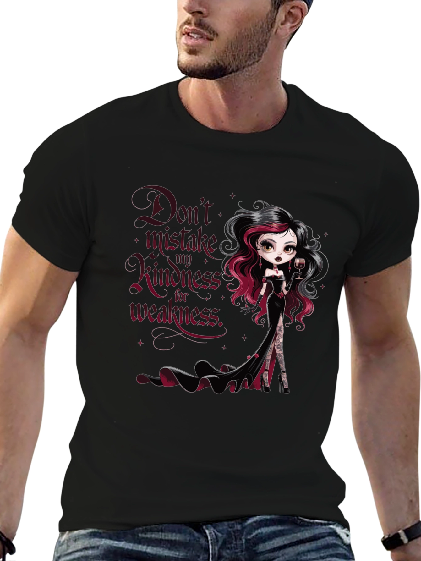 Gothic Doll Graphic Tee: Kindess is NOT Weakness