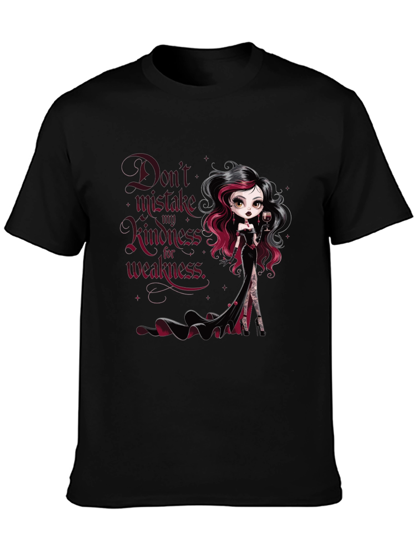 Gothic Doll Graphic Tee: Kindess is NOT Weakness