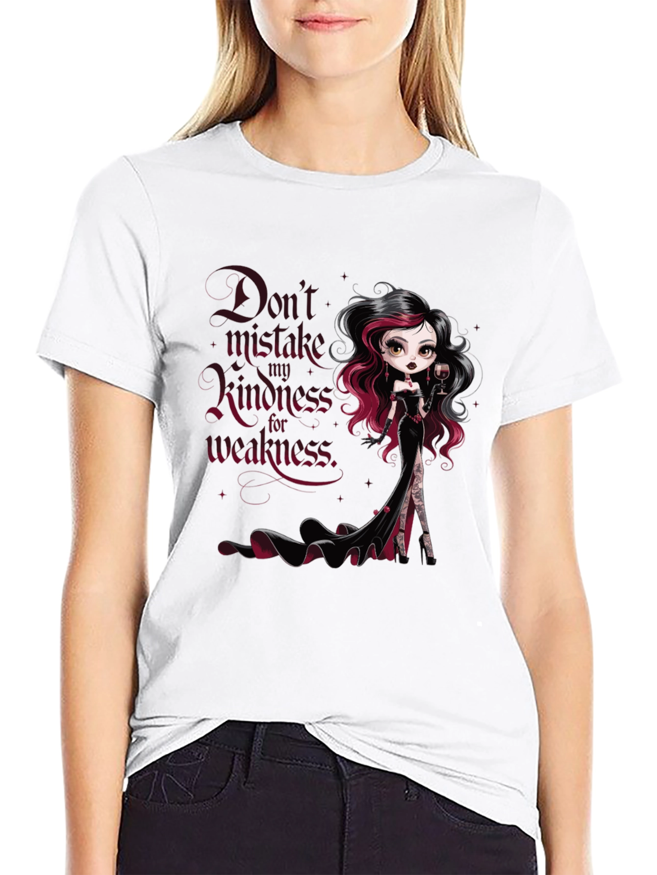 Gothic Doll Graphic Tee: Kindess is NOT Weakness