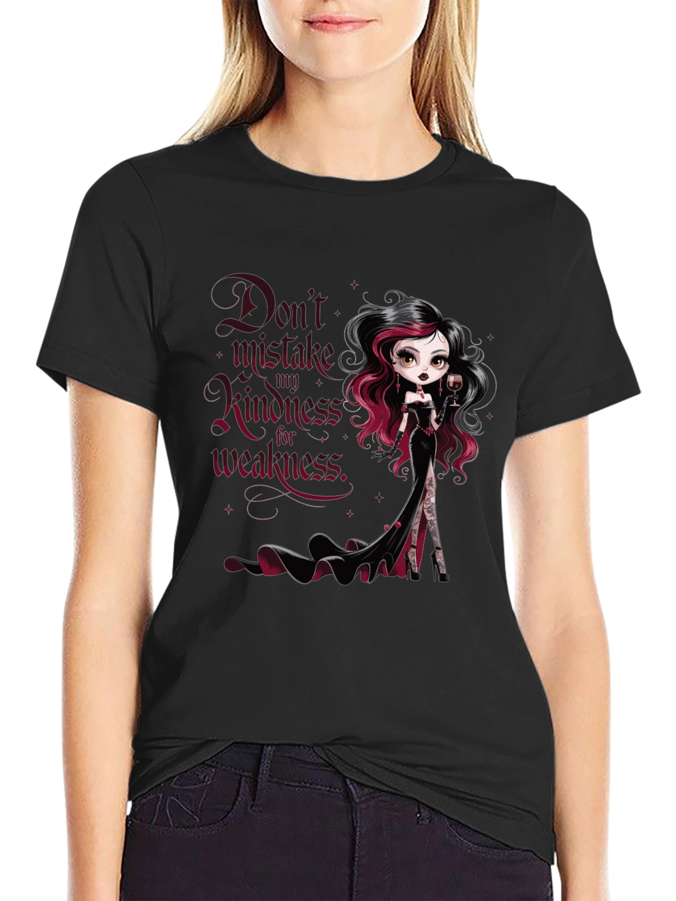 Gothic Doll Graphic Tee: Kindess is NOT Weakness