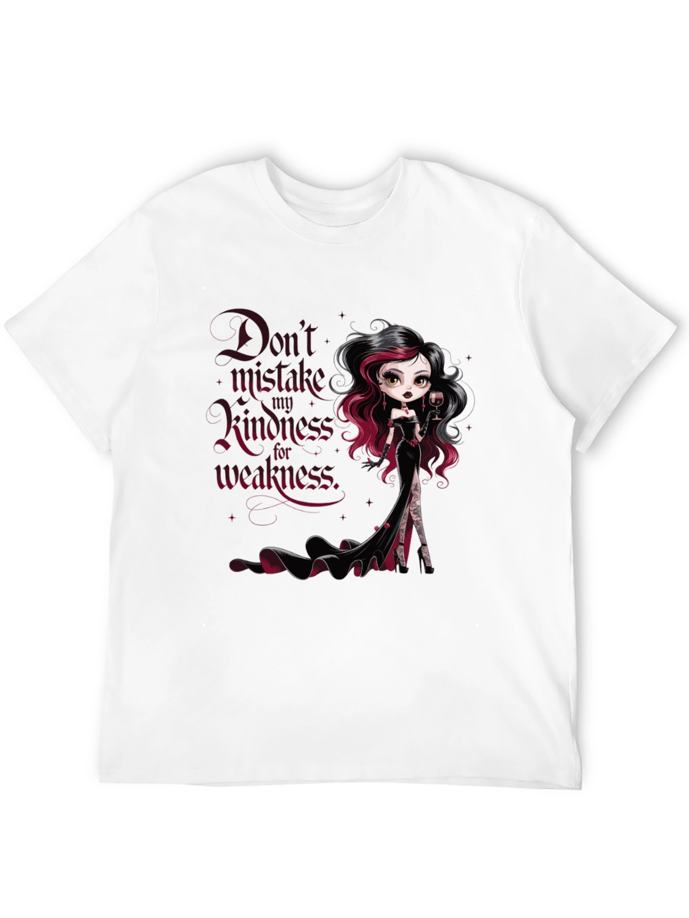 Gothic Doll Graphic Tee: Kindess is NOT Weakness