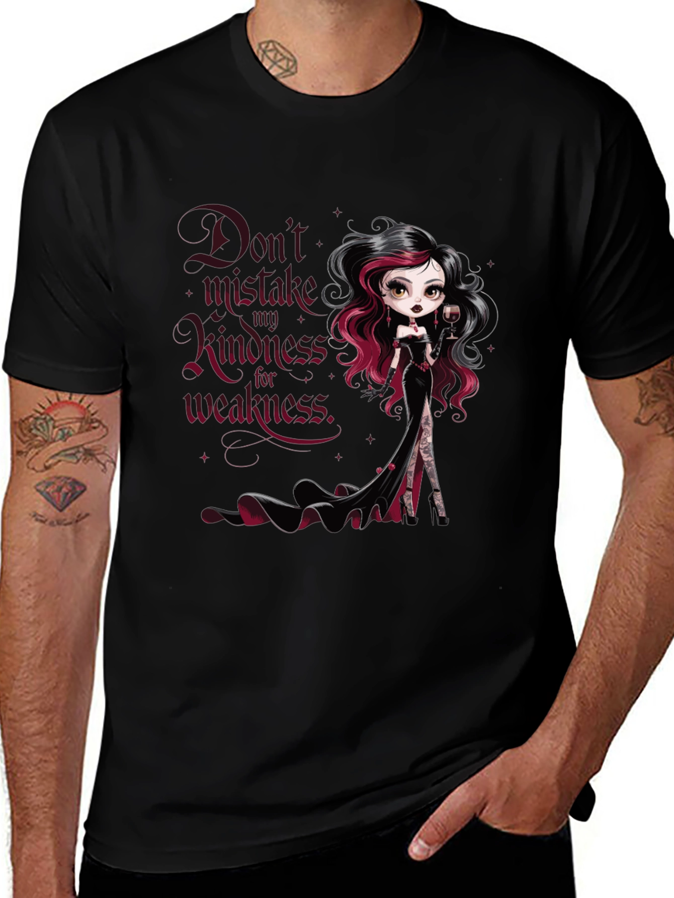 Gothic Doll Graphic Tee: Kindess is NOT Weakness
