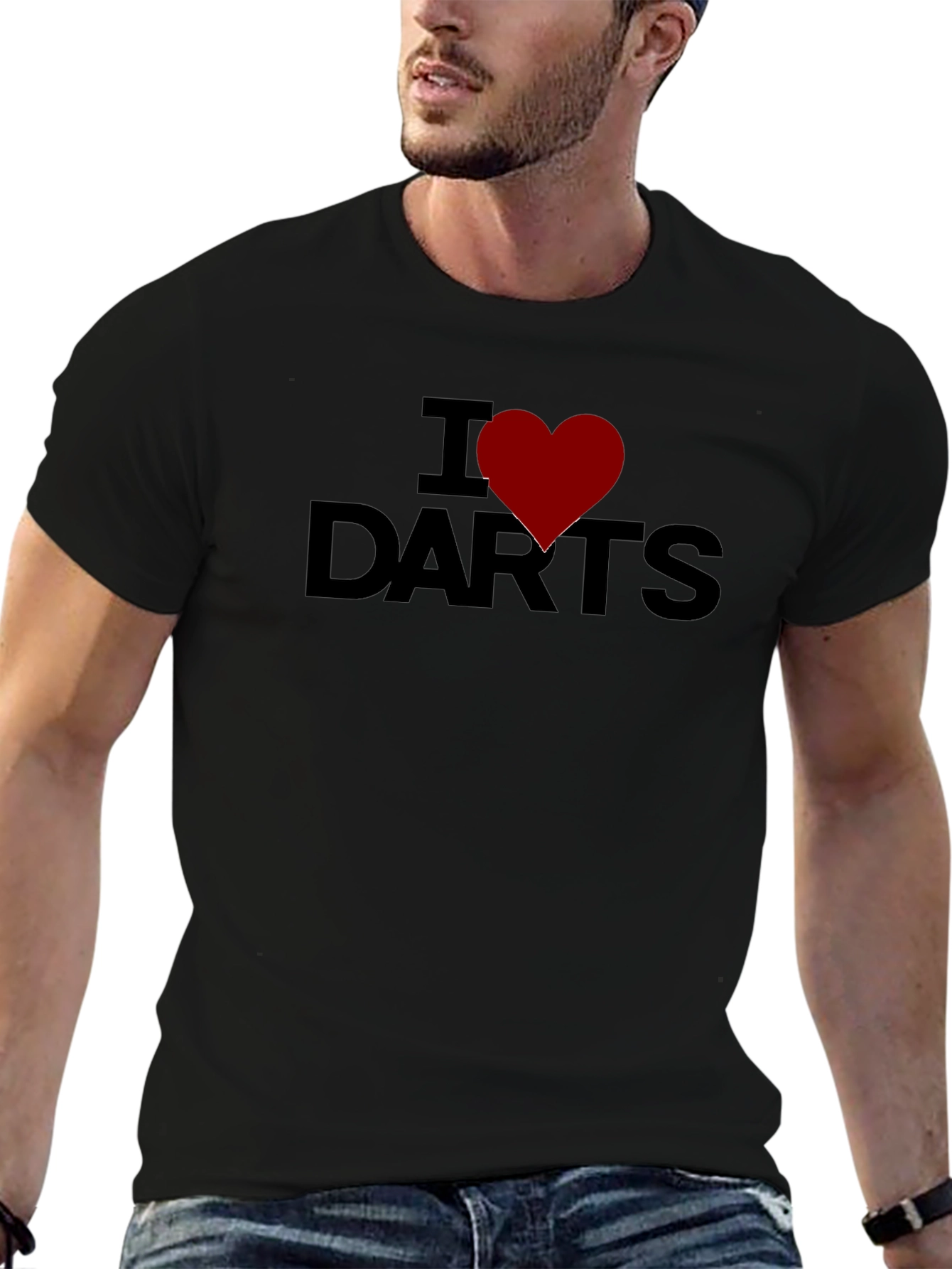 I Heart Darts Black T-Shirt Casual Cotton Tee