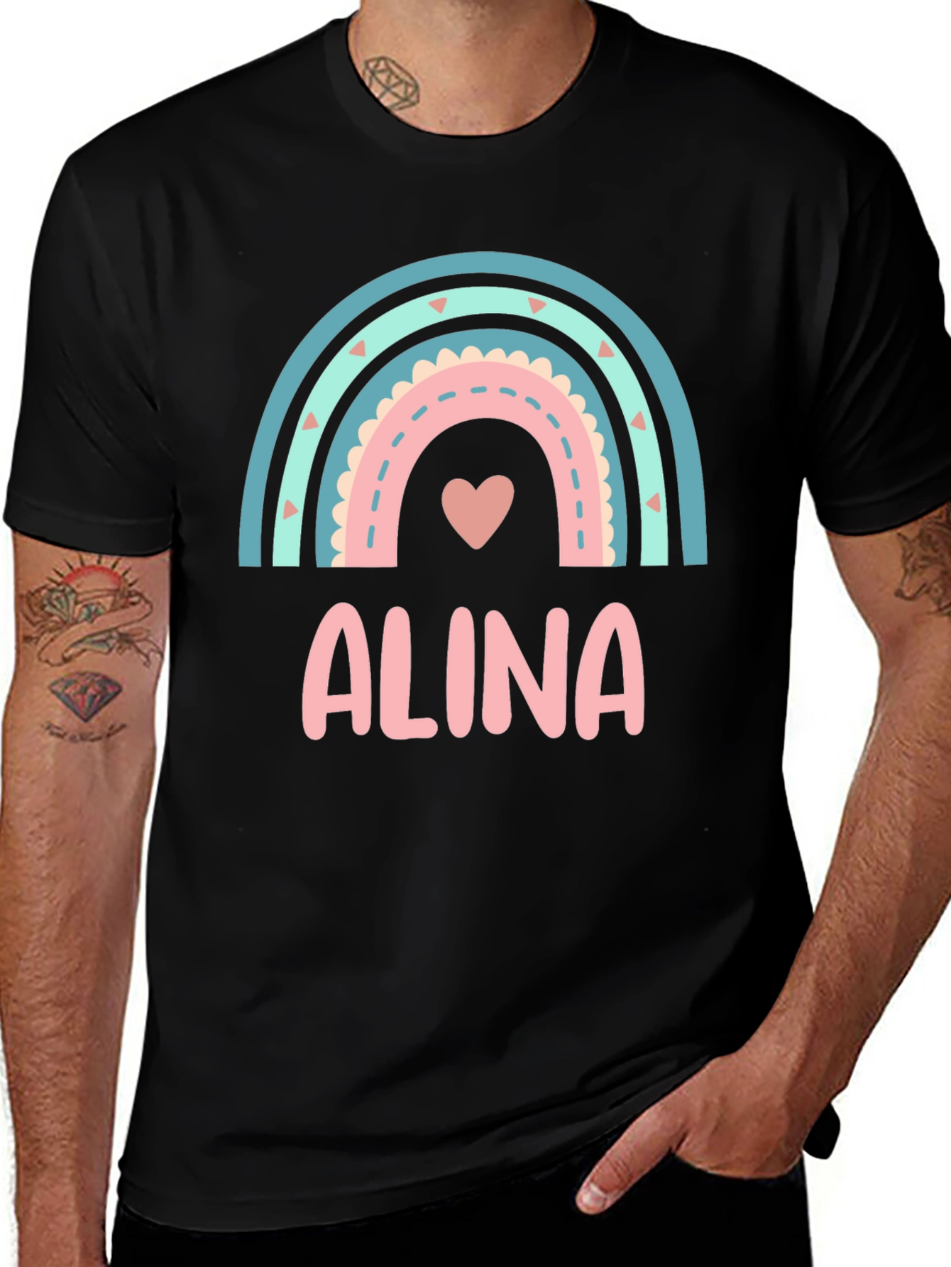 Alina Rainbow Heart T-Shirt - Cute Personalized Tee
