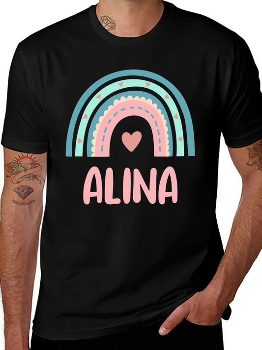 Alina Rainbow Heart T-Shirt - Cute Personalized Tee