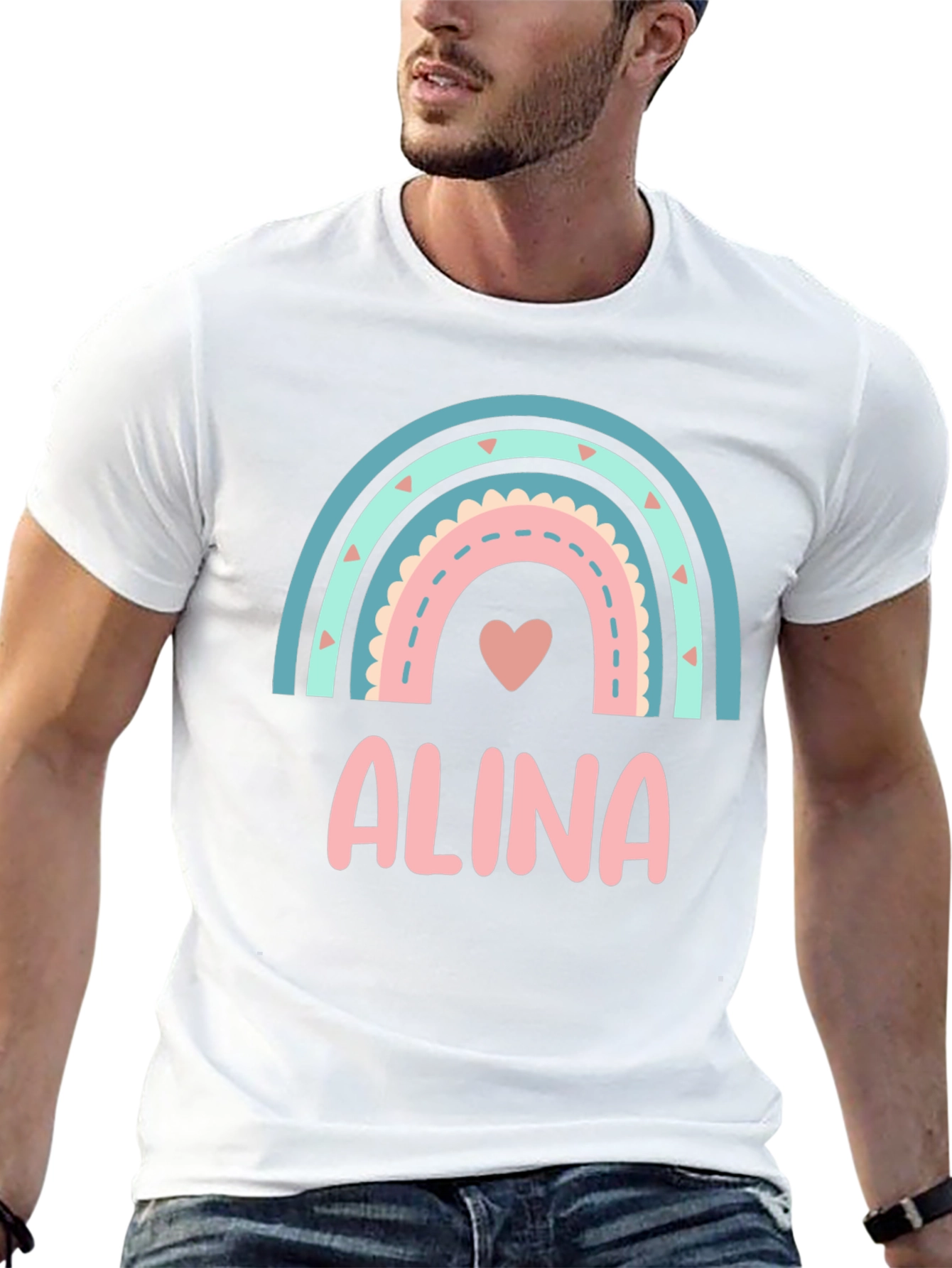 Alina Rainbow Heart T-Shirt - Cute Personalized Tee