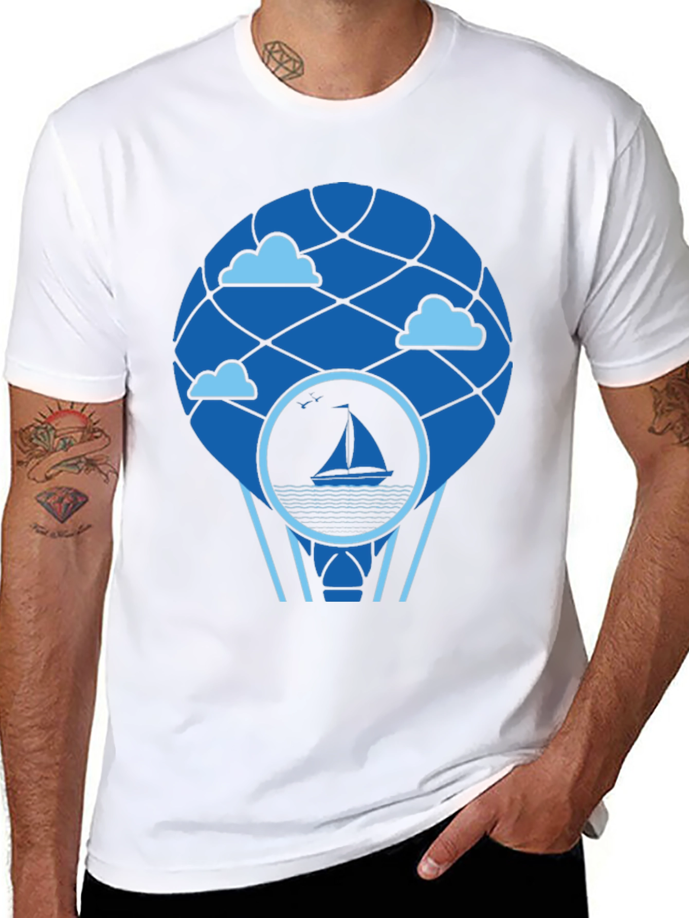 Sailboat Hot Air Balloon T-Shirt - Black