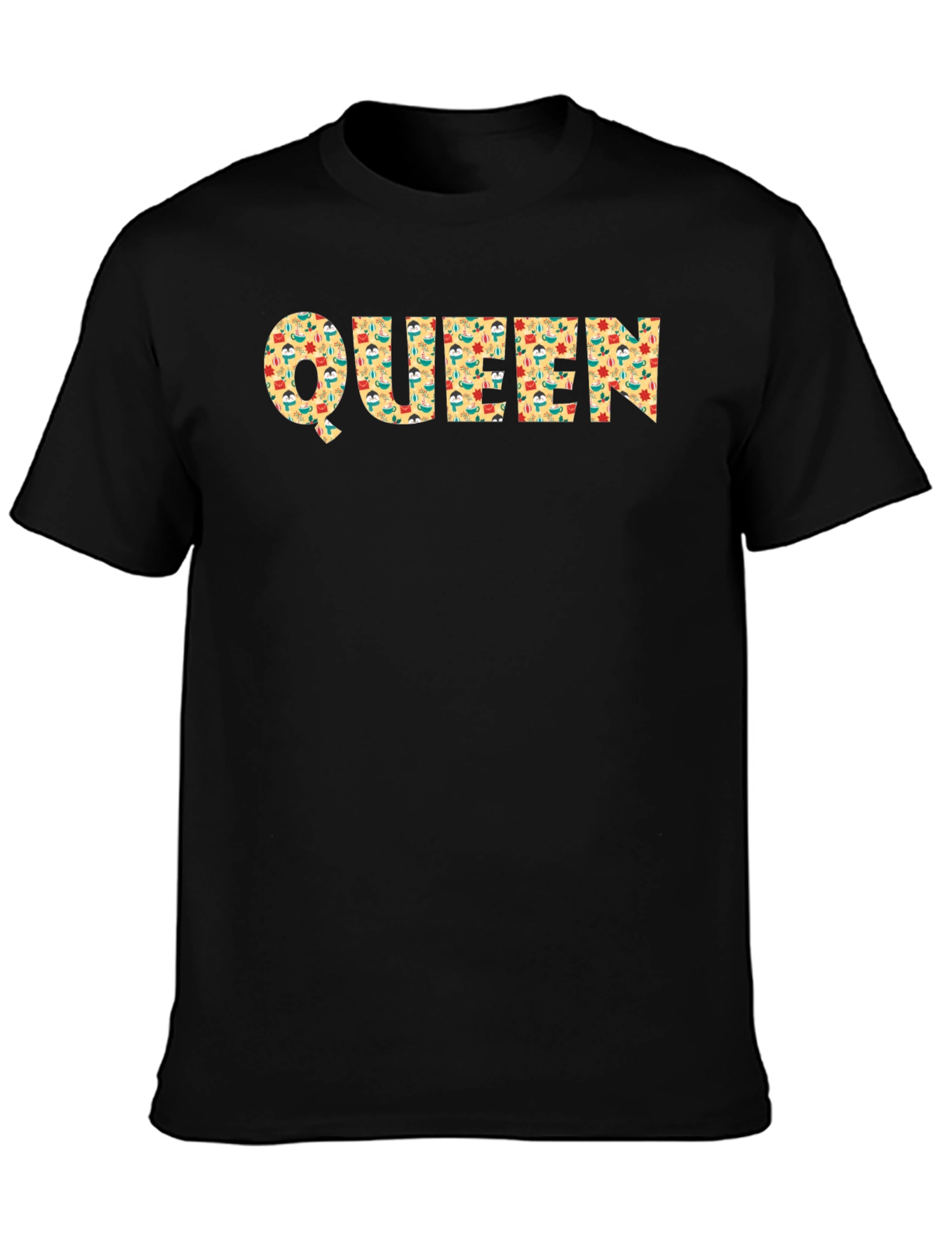 Queen Retro Pattern Graphic Tee - Black