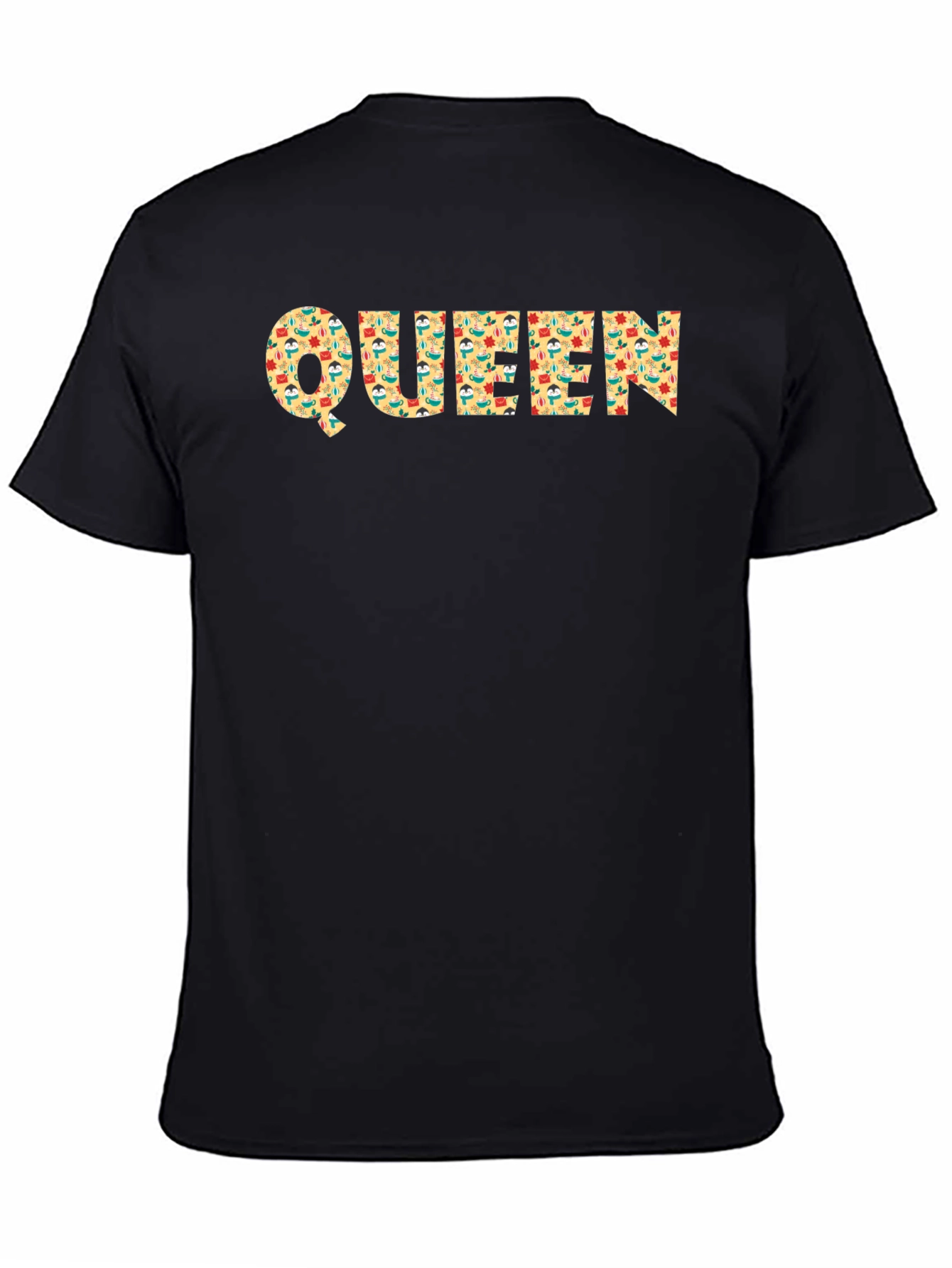 Queen Retro Pattern Graphic Tee - Black