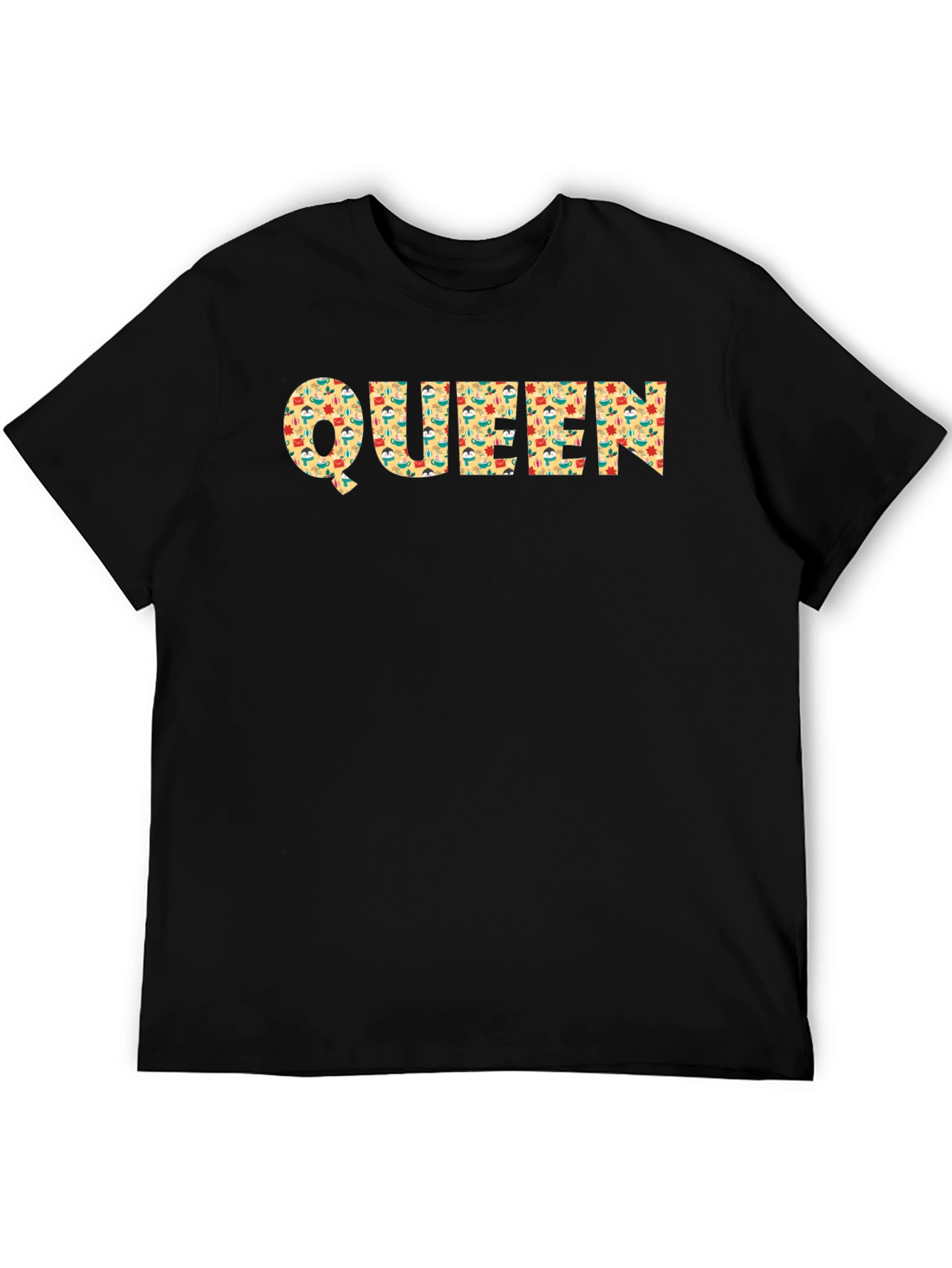 Queen Retro Pattern Graphic Tee - Black