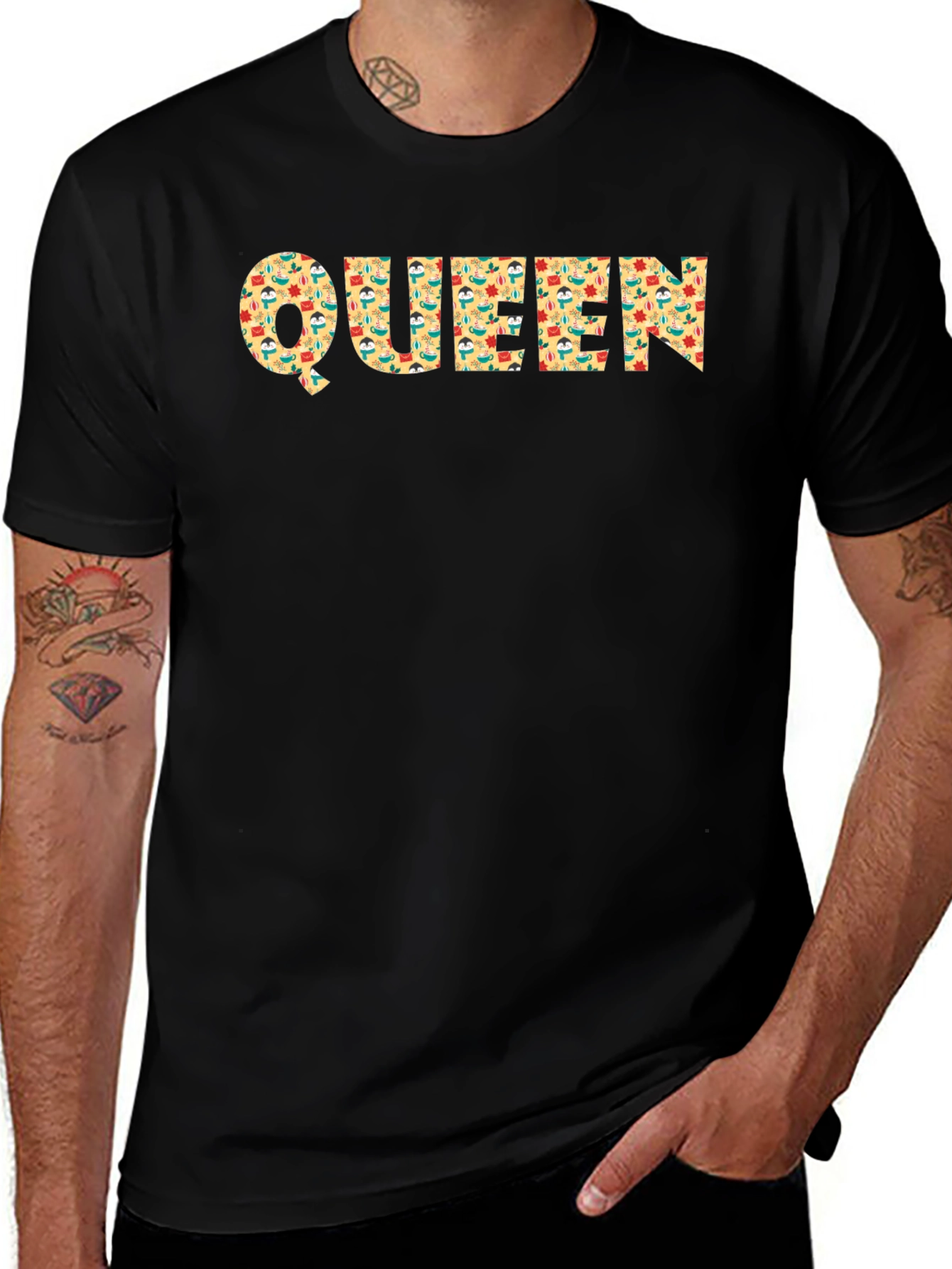 Queen Retro Pattern Graphic Tee - Black