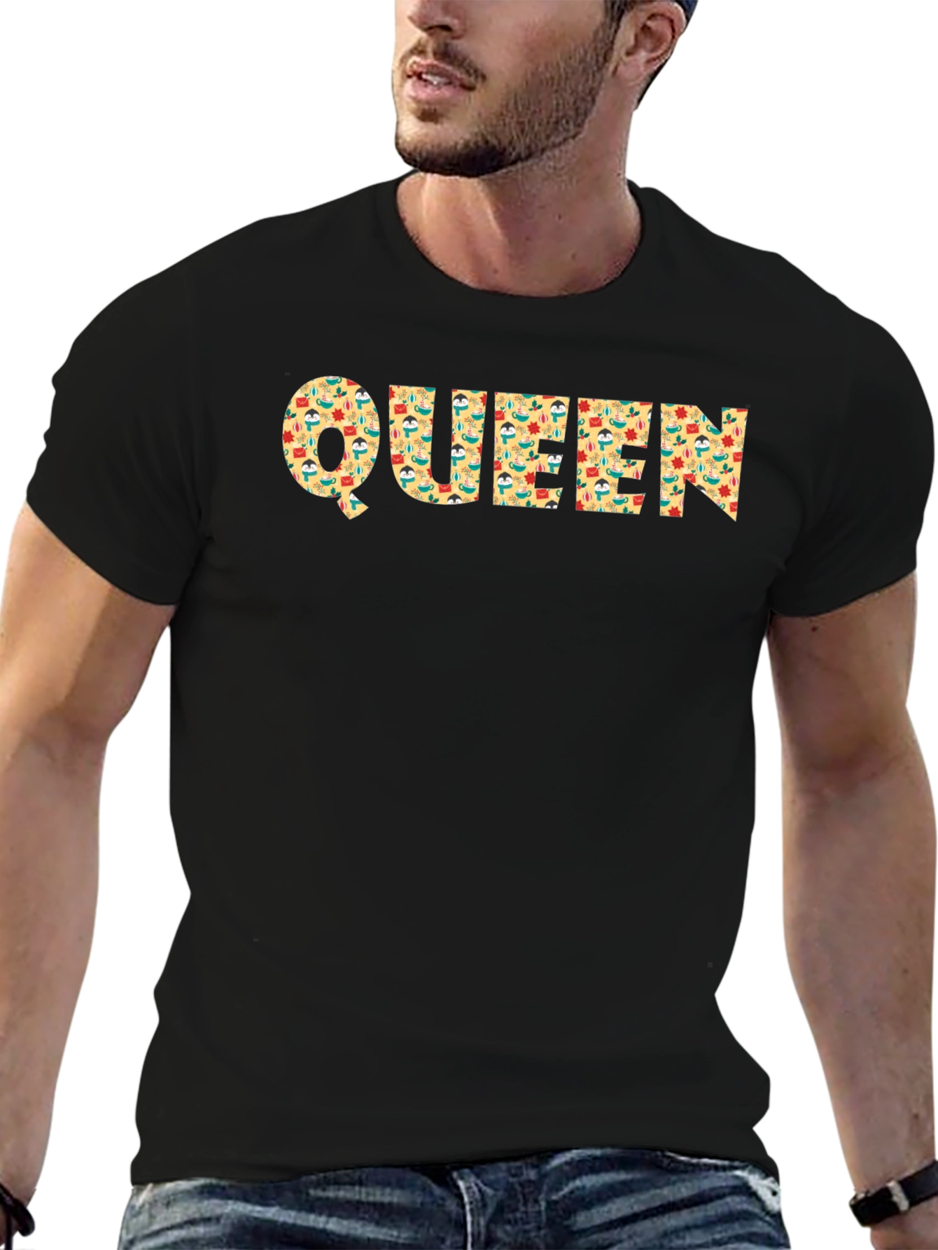 Queen Retro Pattern Graphic Tee - Black