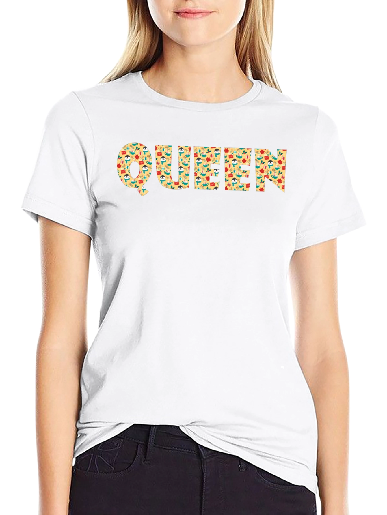 Queen Retro Pattern Graphic Tee - Black