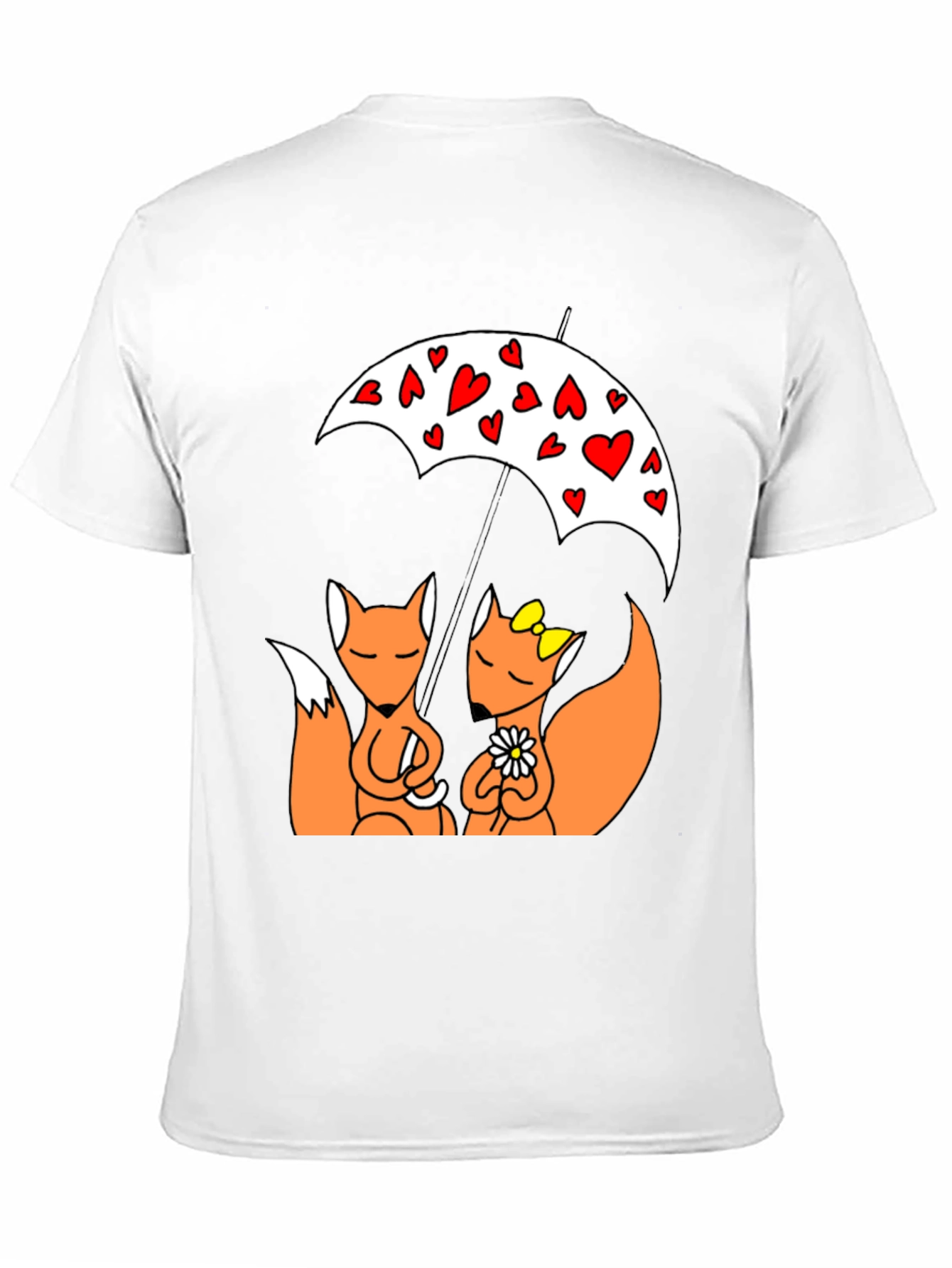 Cute Foxes Under Heart Umbrella Black T-Shirt