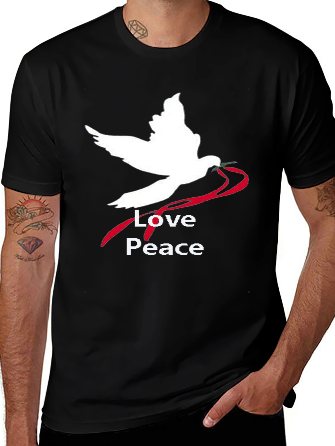 Love Peace Dove Graphic T-Shirt - Black