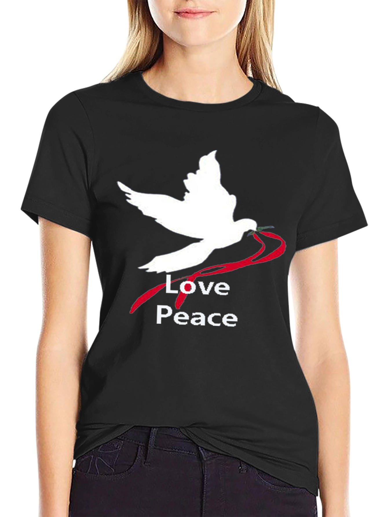 Love Peace Dove Graphic T-Shirt - Black