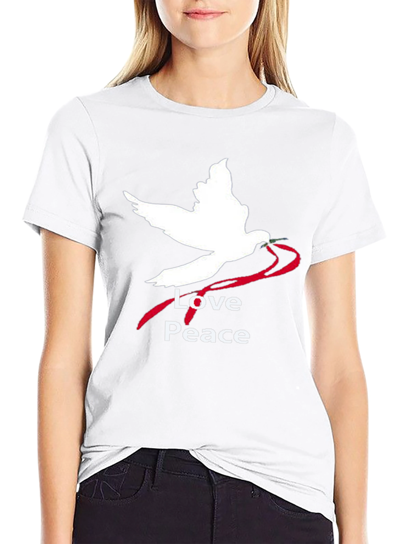 Love Peace Dove Graphic T-Shirt - Black
