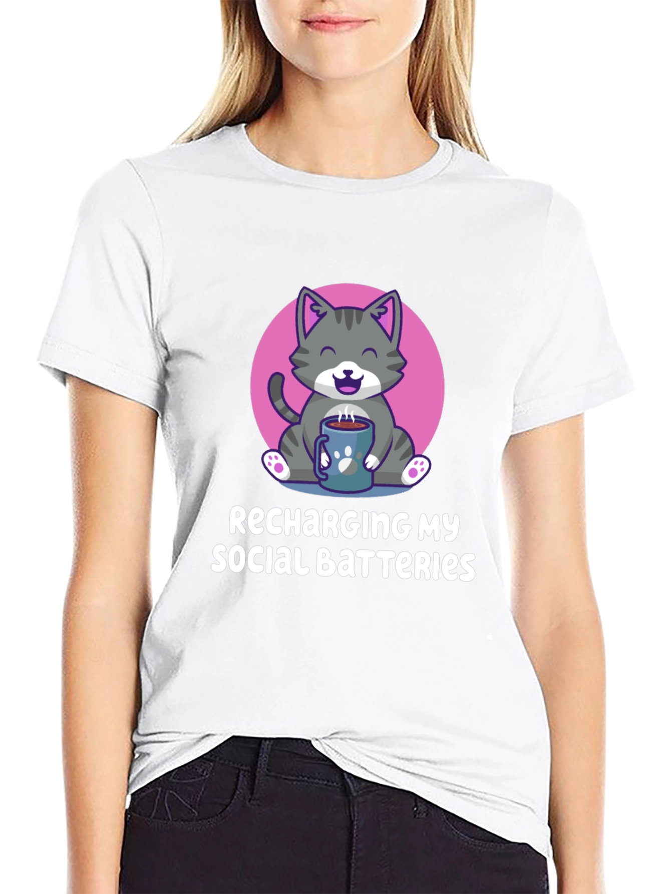 Recharging My Social Batteries Cat T-Shirt