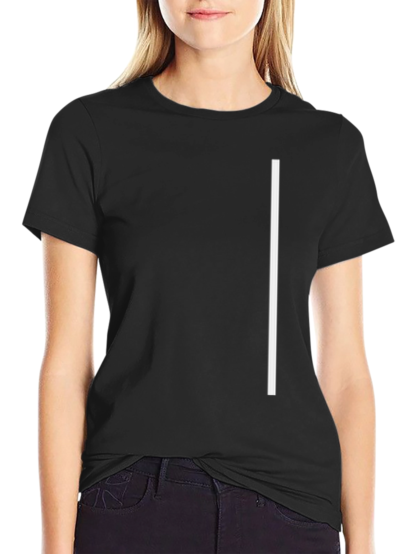Minimalist Black T-Shirt with White Vertical Stripe