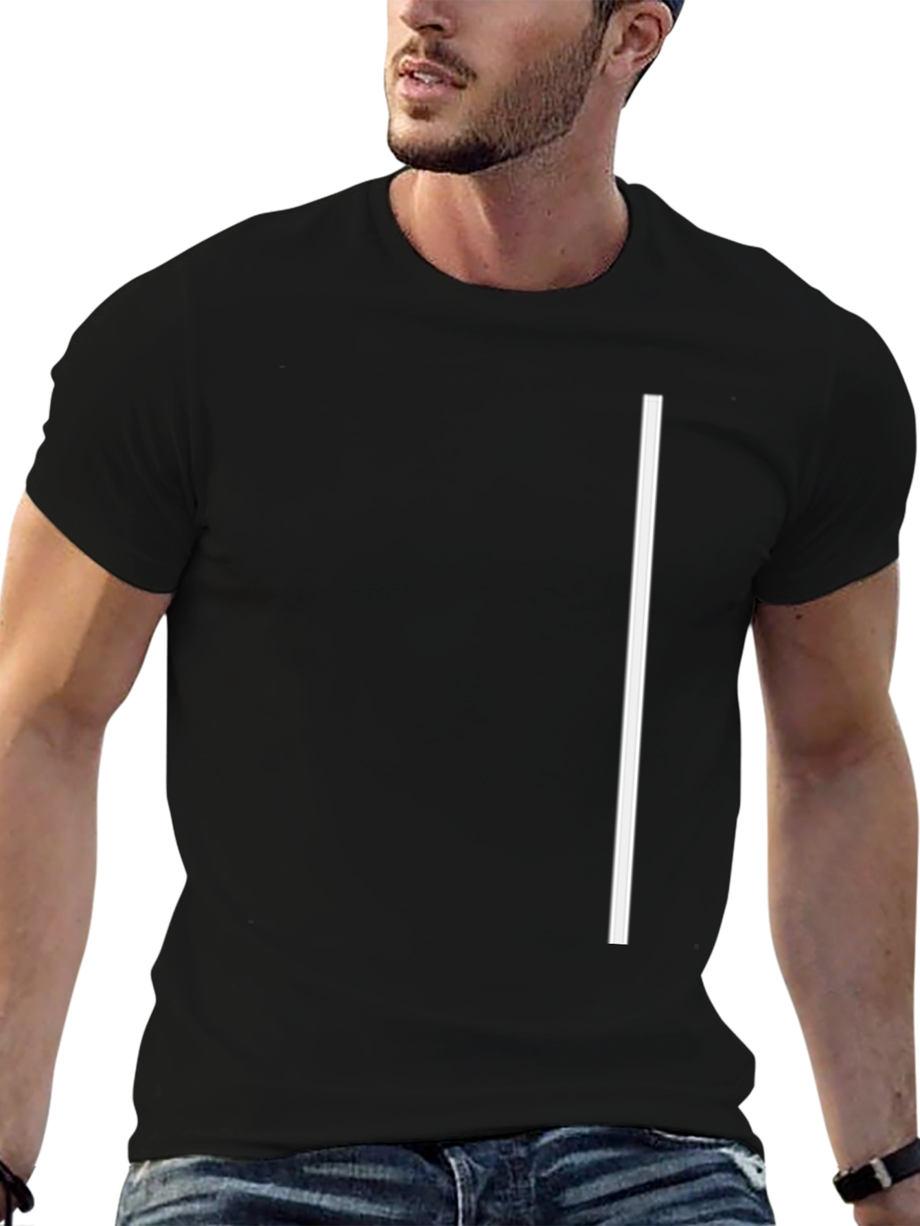 Minimalist Black T-Shirt with White Vertical Stripe