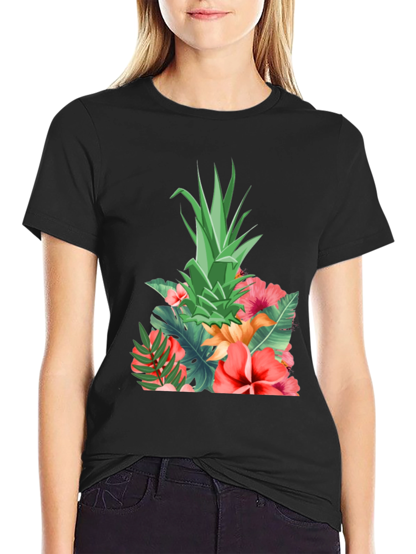 Tropical Pineapple Floral Print T-Shirt