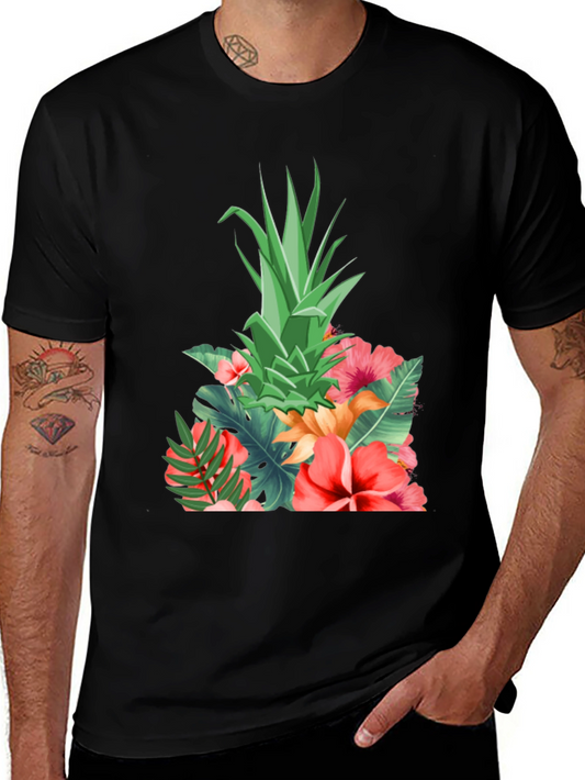 Tropical Pineapple Floral Print T-Shirt