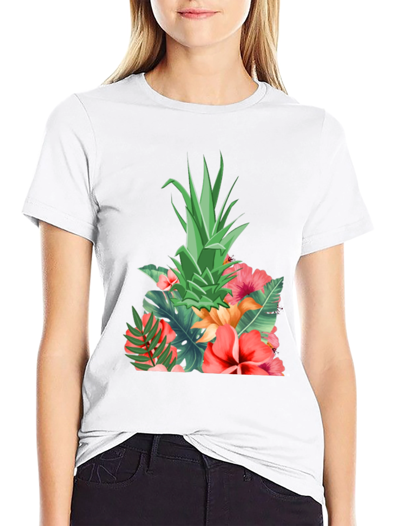 Tropical Pineapple Floral Print T-Shirt