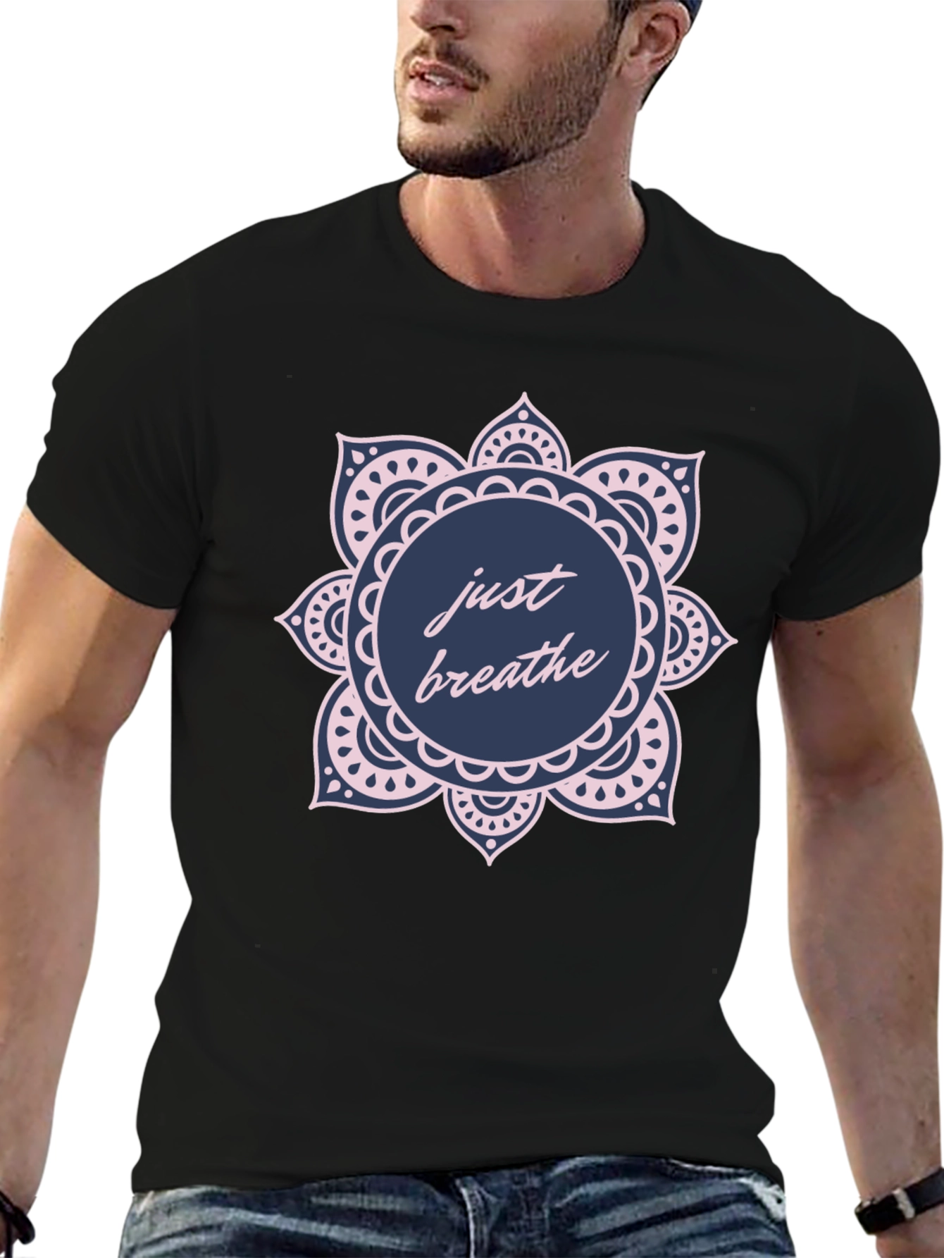 Just Breathe Mandala Graphic T-Shirt - Relaxed Fit